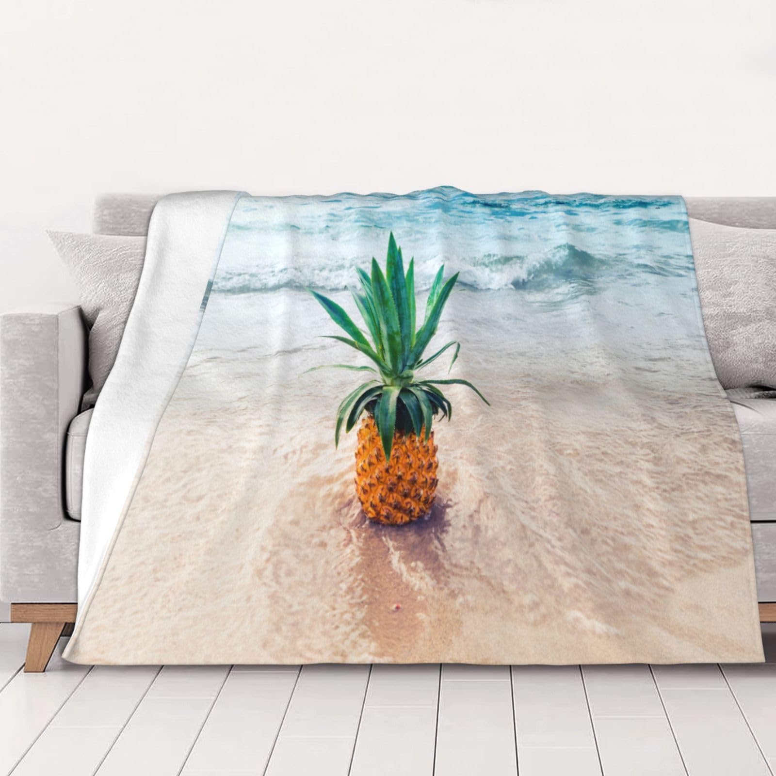 AUBKFELD Pineapple by The Sea Printed Flannel Blanket 200x150 CM, Soft & Warm Throw Blanket for Sofa/Couch/Bed/Car, Gifts for Audlts Women Men