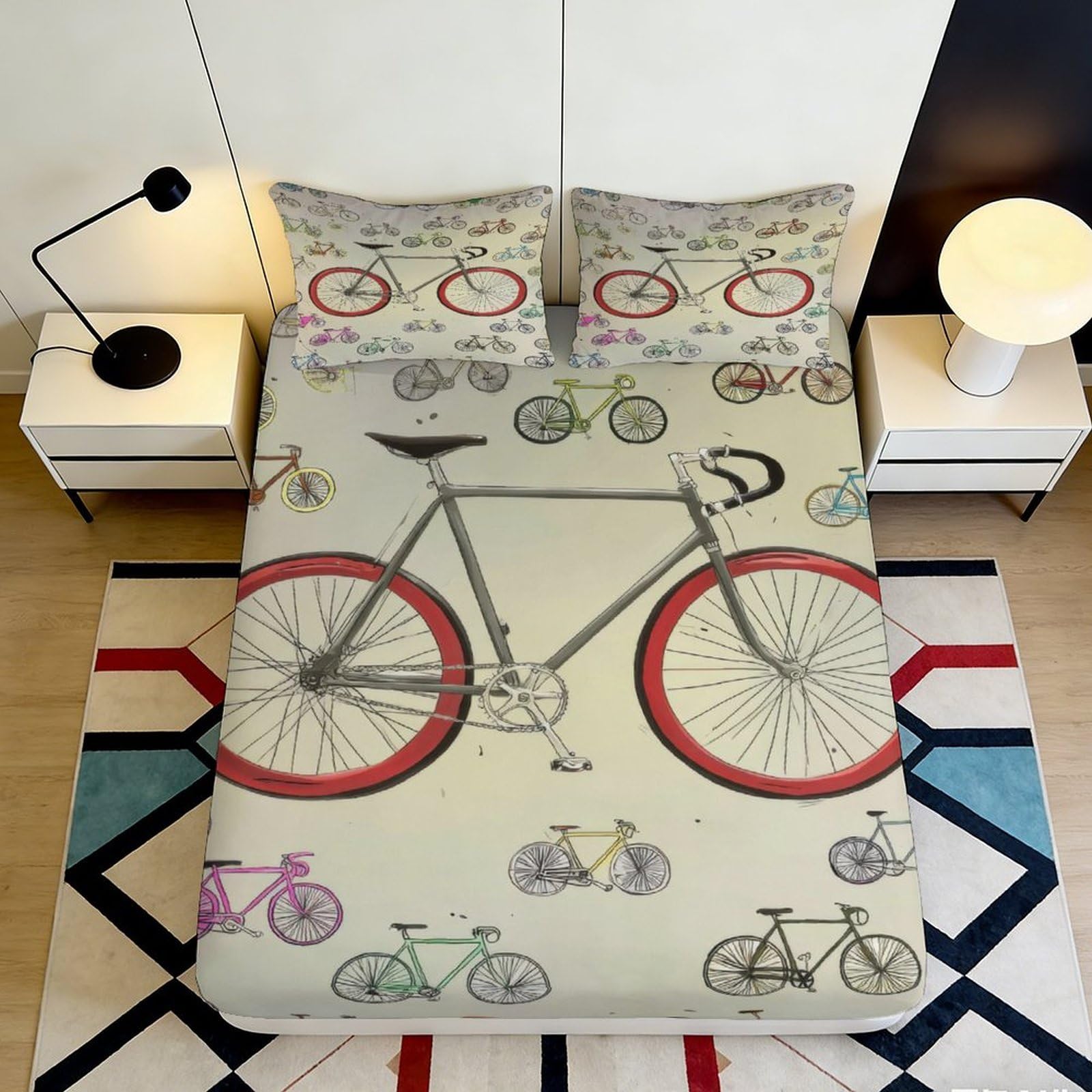 Dhbaneiok Style-6 3D Printed Vintage Bicycle Fitted Sheet Microfiber Soft Breathable Retro Bike Mattress Cover For Bedroom Dorm Room Decor 90X200x25cm