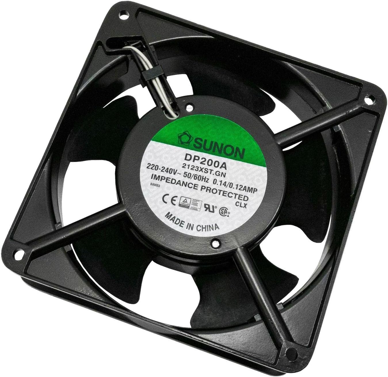 Sunon, Fan, Item Number: DP200A2123XST, External Dimensions: 120 x 120 x 38 mm, AC, 230 V, 2700 RPM, max. Noise Level: 44 dB(A), Plain Bearing