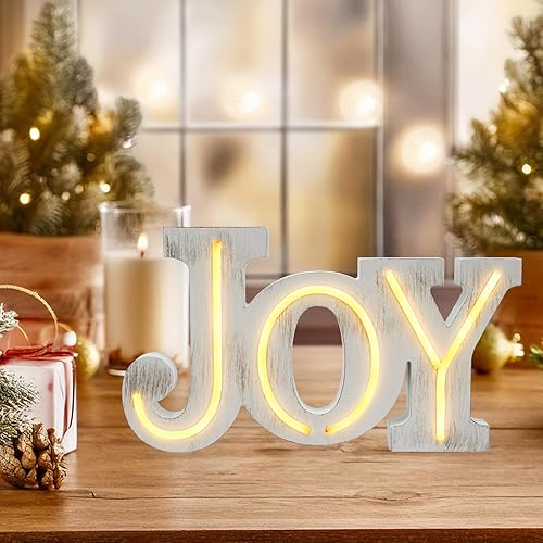 Miniatura 2 de Decoraciones navideñas para el hogar, letrero de alegría iluminado con luces LED, decoración de casa de campo, decoración de Navidad, decoración de