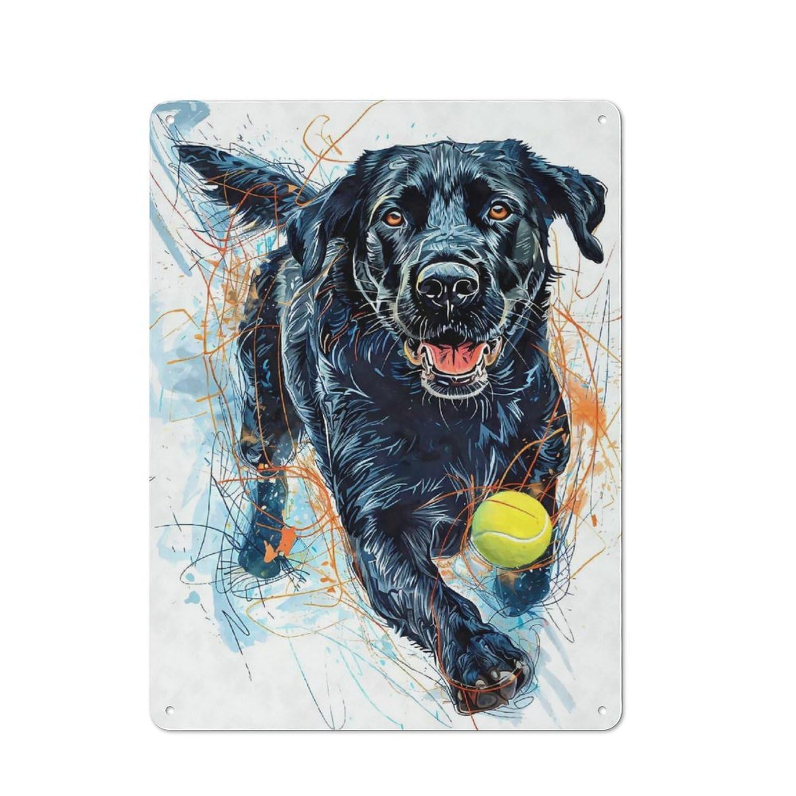 Junmoney Labrador Retriever Ball Metal Wall Sign 40X30cm Featuring For Bar Or Restaurant, For Bar Decor Enthusiasts