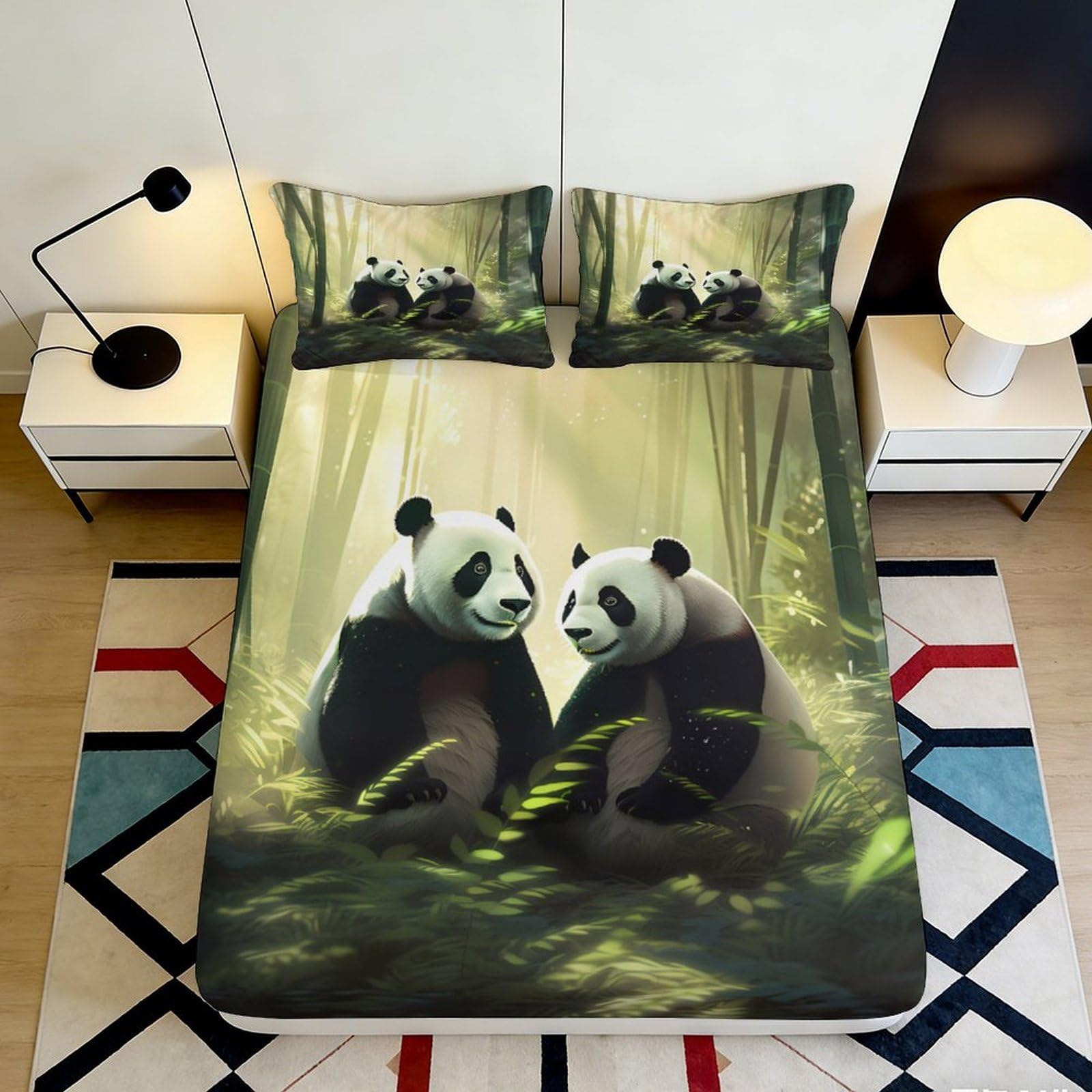 Kzqnxhjprl Style-7 3D Printed Panda Forest Fitted Sheet Microfiber Anti-Slip Mattress Cover For Bedroom Guest Room Easy Care Washable 90X200x25cm