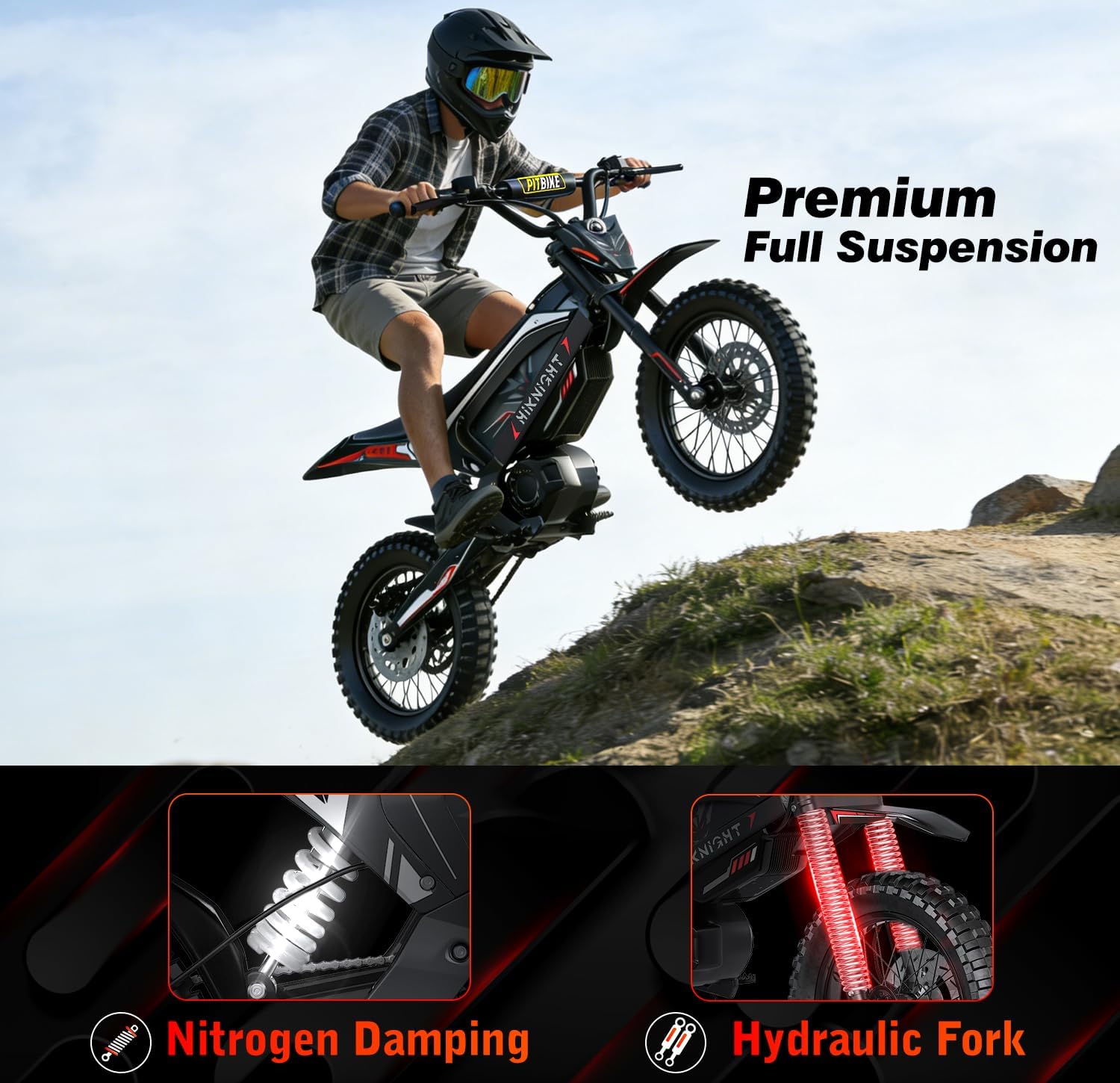 3000W Electric Dirt Bike for Teens, 48V 21AH Battery, 40 MPH Top Speed, 50 Mile Range, Hydraulic Brakes & Full Suspension,Magnetic Cut-Off Switch – Off-Road Motorcycle for Teens