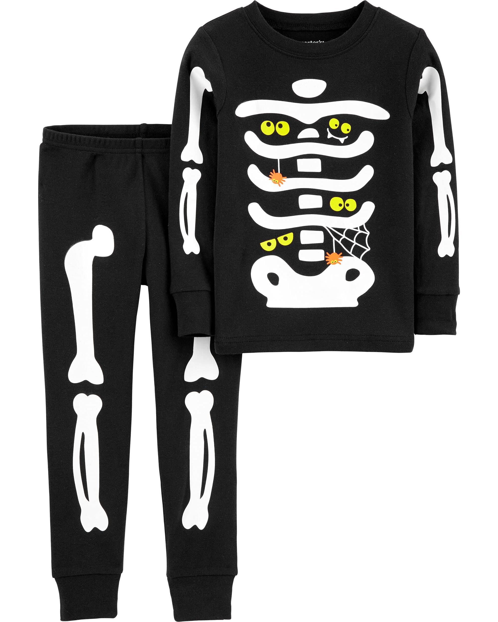 Carter's Boys' 2 Piece Glow-in-The-Dark Snug Fit Cotton Halloween PJS (as1, age, 2_years, 2T) Black/White