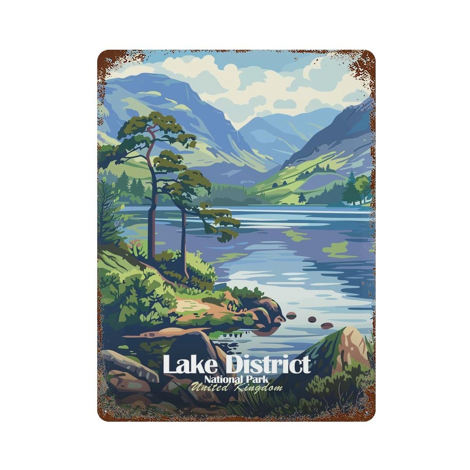 Lake District National Park Aged Metal Wall Plaque 15.7"x11.8", Old School Wall Decor for Garage, Pub Or Kitchen