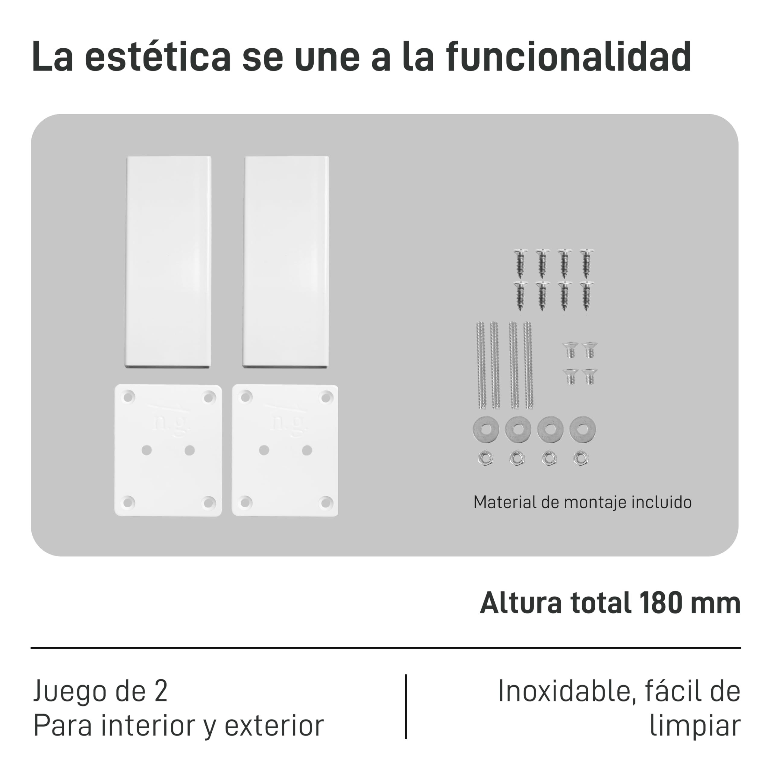 Natural Goods Berlin 2X Consola de Barra Recta, Base de mostrador metálica, Consola para mostradores, Soporte Superior (Blanco, Recta)