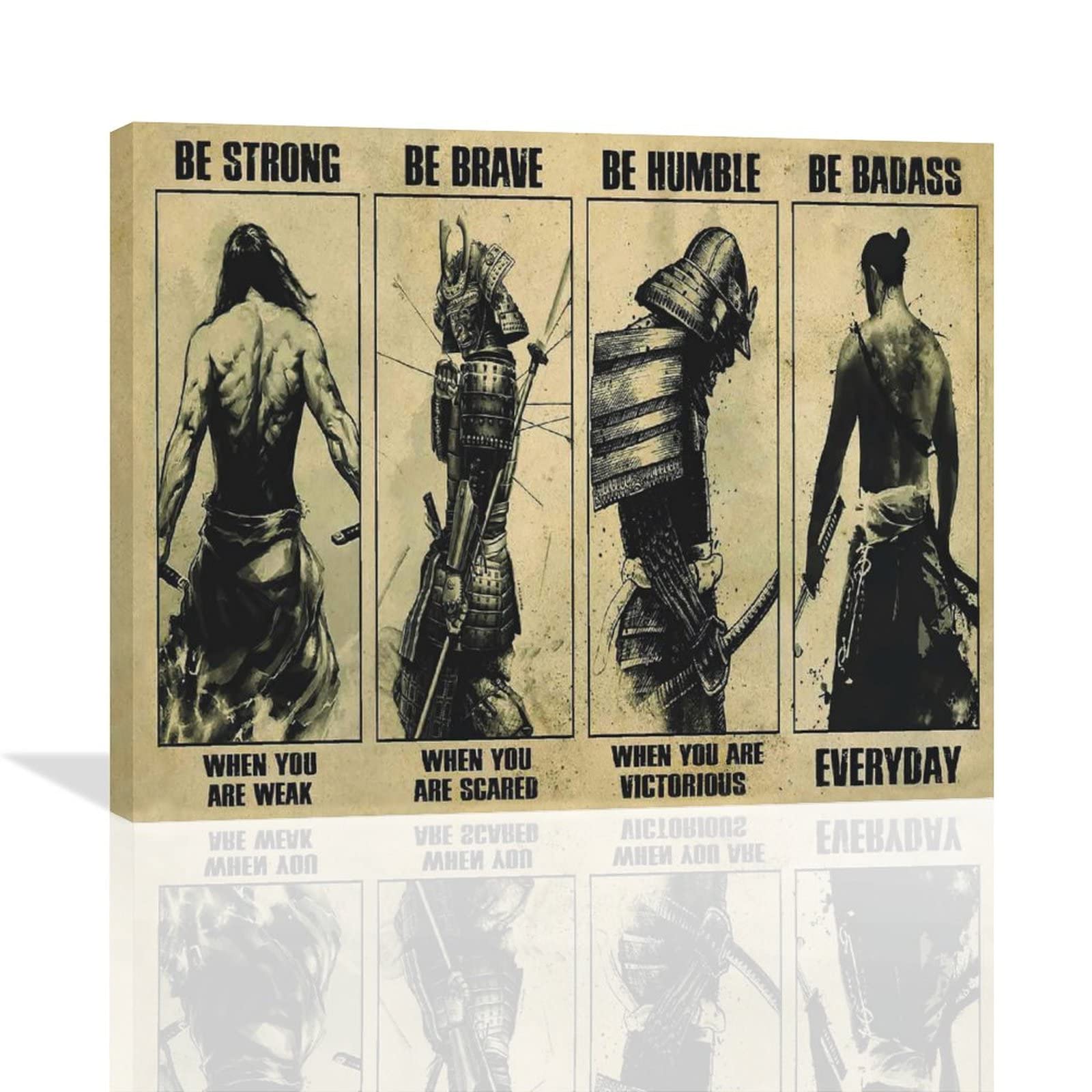 Photo 1 of Japanese Samurai Wall Art Samurai Pictures Wall Decor Cool Armored Samurai Inspirational Quotes Painting Canvas Print Bushido Poster Artwork Modern Home Decor Framed for Bedroom Living Room 20"x16" 16.00" x 20.00" Samurai 2