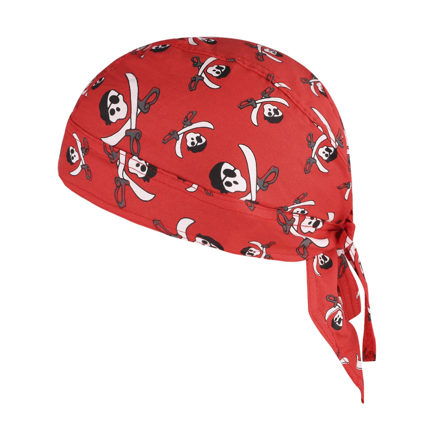 Outdoor Sport Headwear Sweat Wicking Beanies Cycling Hat Breathable Mesh Headband Bandana Quick Dry Adjustable Sport Skullies Cap Pirate Hat for Cycling Running (Red Skull)