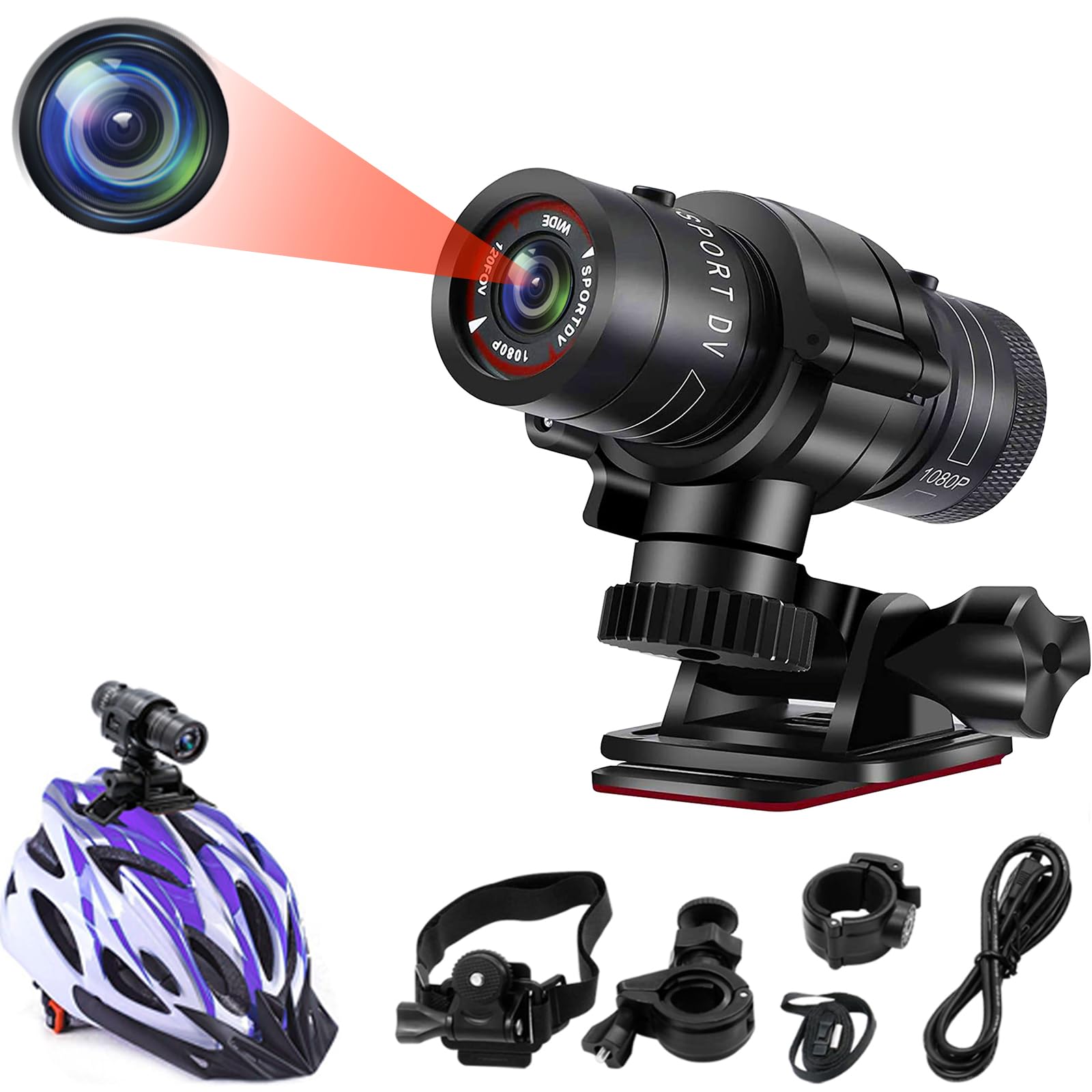 Caméra Sport 1080P HD – Grand Angle 120°, Montage Moto/Vélo, Sans WiFi