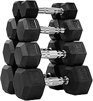 Fitvids 100LB Rubber Hex Dumbbell Set with Contoured Handles - Durable Strength Training for Home Gym Muscle Building