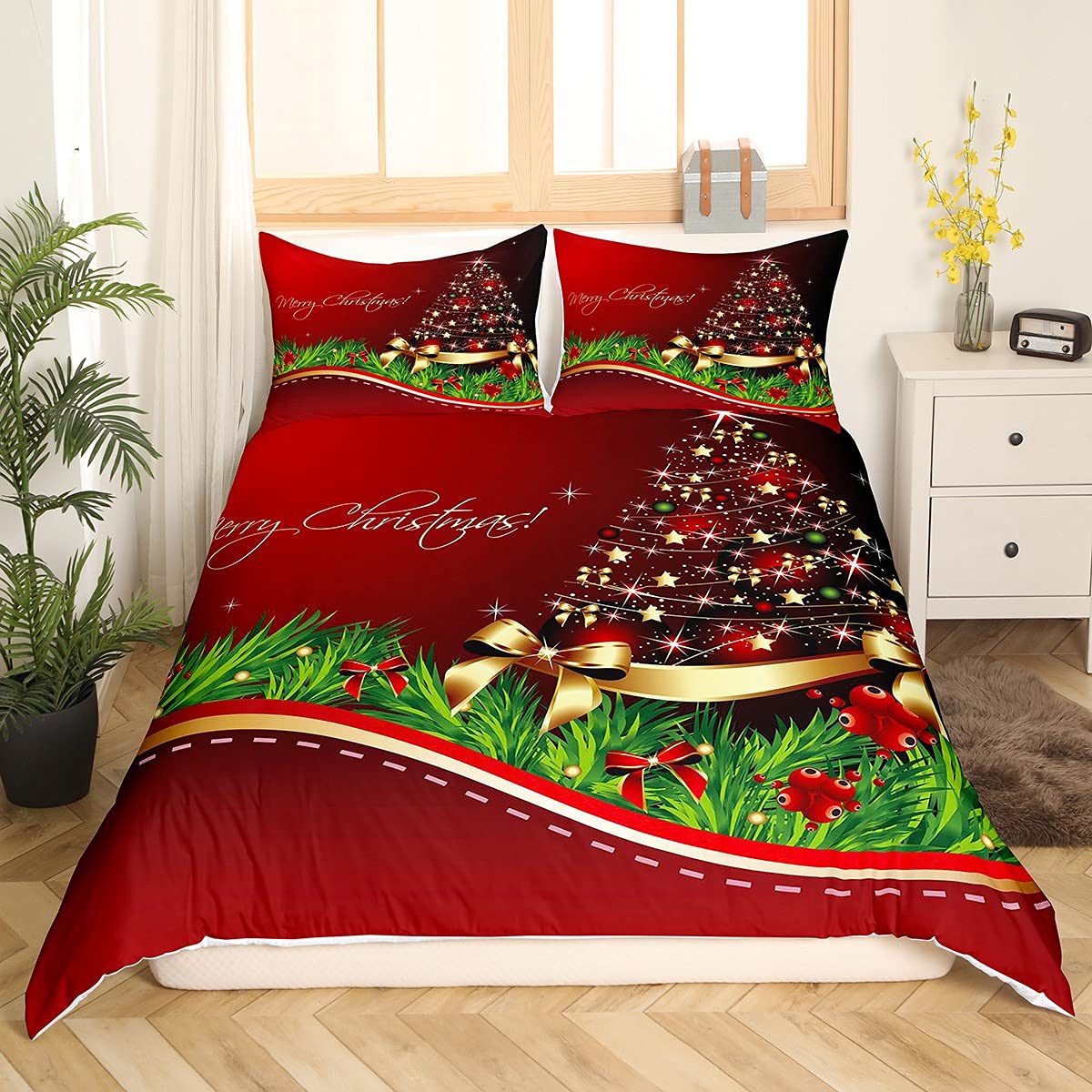 Housse de couette sapin de Noël parure de lit idéale pour cadeau de fête