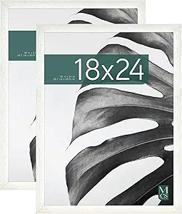MCS Studio Gallery 18x24 Poster Frame White Woodgrain, Vertical & Horizontal Wall Hanging Large Picture Frame for Photos, Posters & Art Prints (2-Pack)
