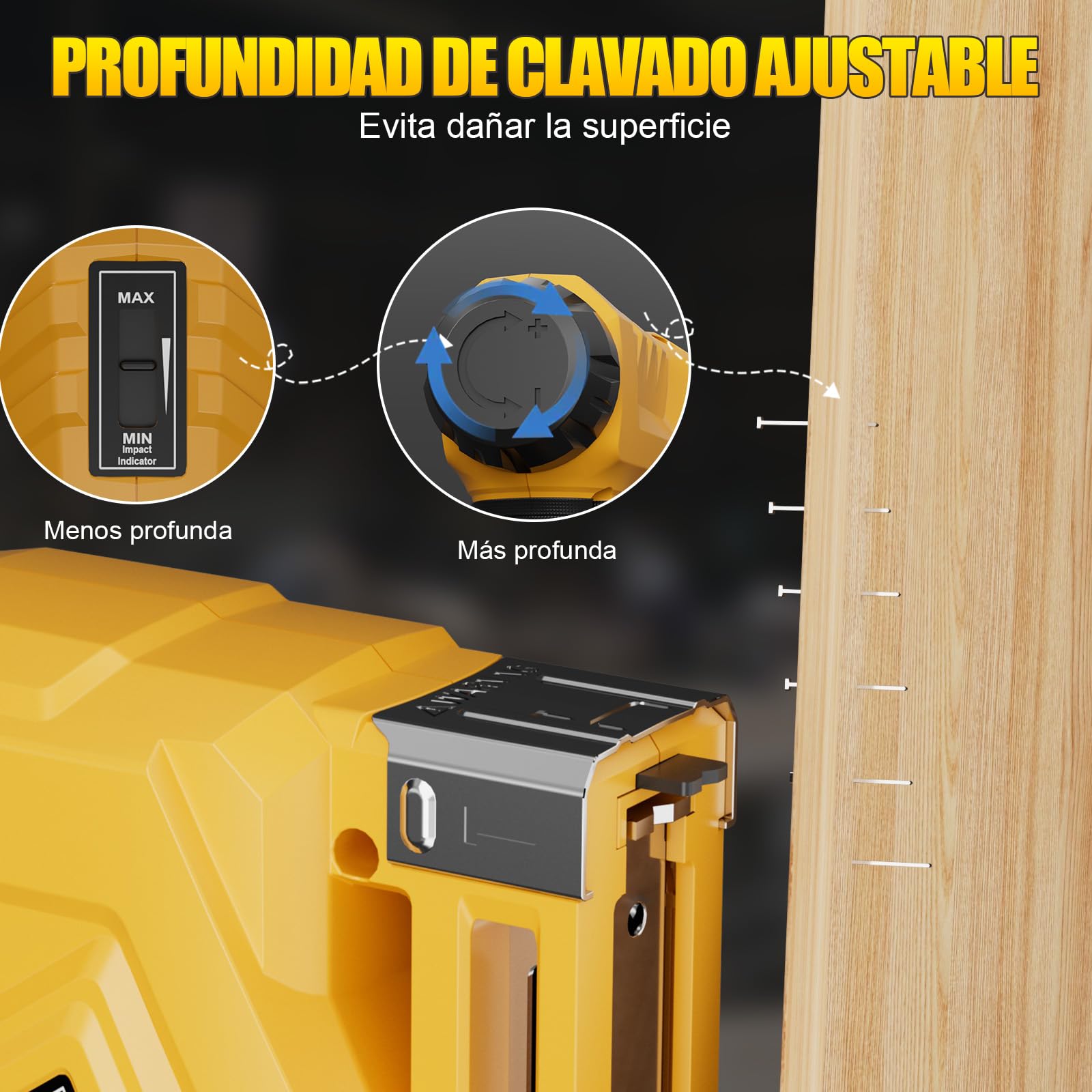 3-In-1 Clavadora Electrica de Clavos - Pistola de Clavos Bateria 21V con 2 x 2.0Ah Baterías, con 1000 Clavos Rectos 18GA, 1000 Grapas en U Tipo 140 y 1000 Grapas en U Tipo 53 para Carpintería