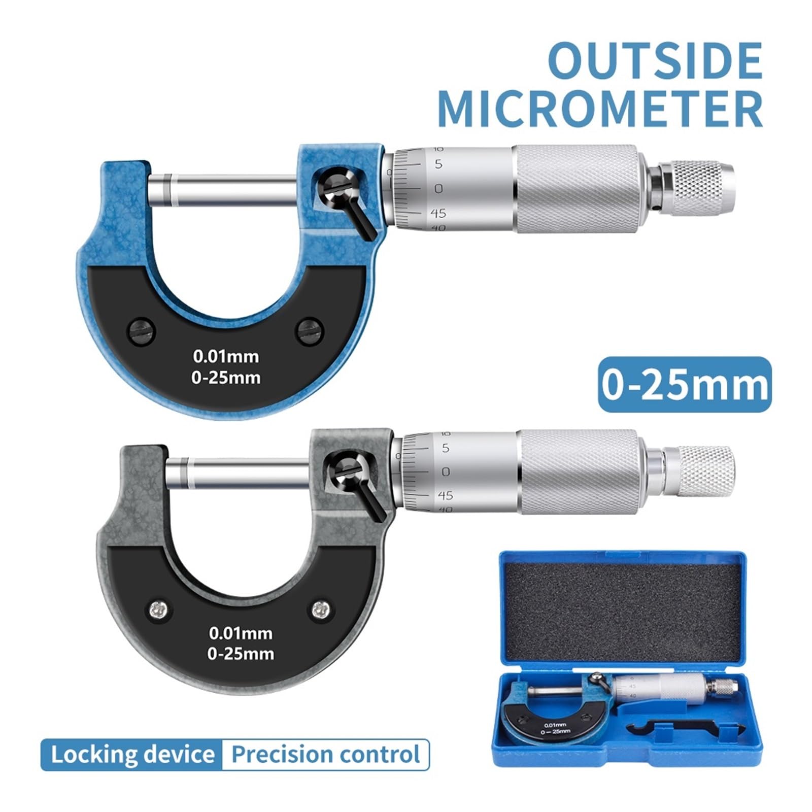 Suwmiarka 0-25MM Mikrometr zewnętrzny Mechanik Narzędzie pomiarowe Dokładność 0,01mm Precyzyjne metalowe suwmiarki z noniuszem(LXZ922124)