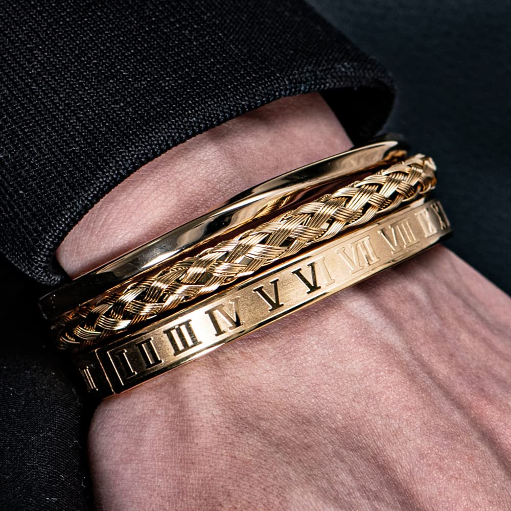 Pulsera Hombre Brazalete Mujer Pulseras Regalo 3 Unids/Set Número Romano De Lujo Pulsera Clásica Simple Brazaletes Trenzados Tipo C Brazalete Trenzado Hombres