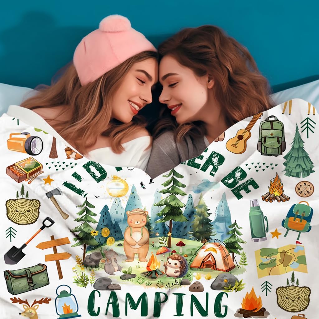 Camping Gifts for Women Stuff Cool Camping Essentials Accessories Blanket Throw Camper Plush Bedding Merch Blanket for Women Men Camper Birthday Party Decorations Room Decor 50"X40" - Image 4