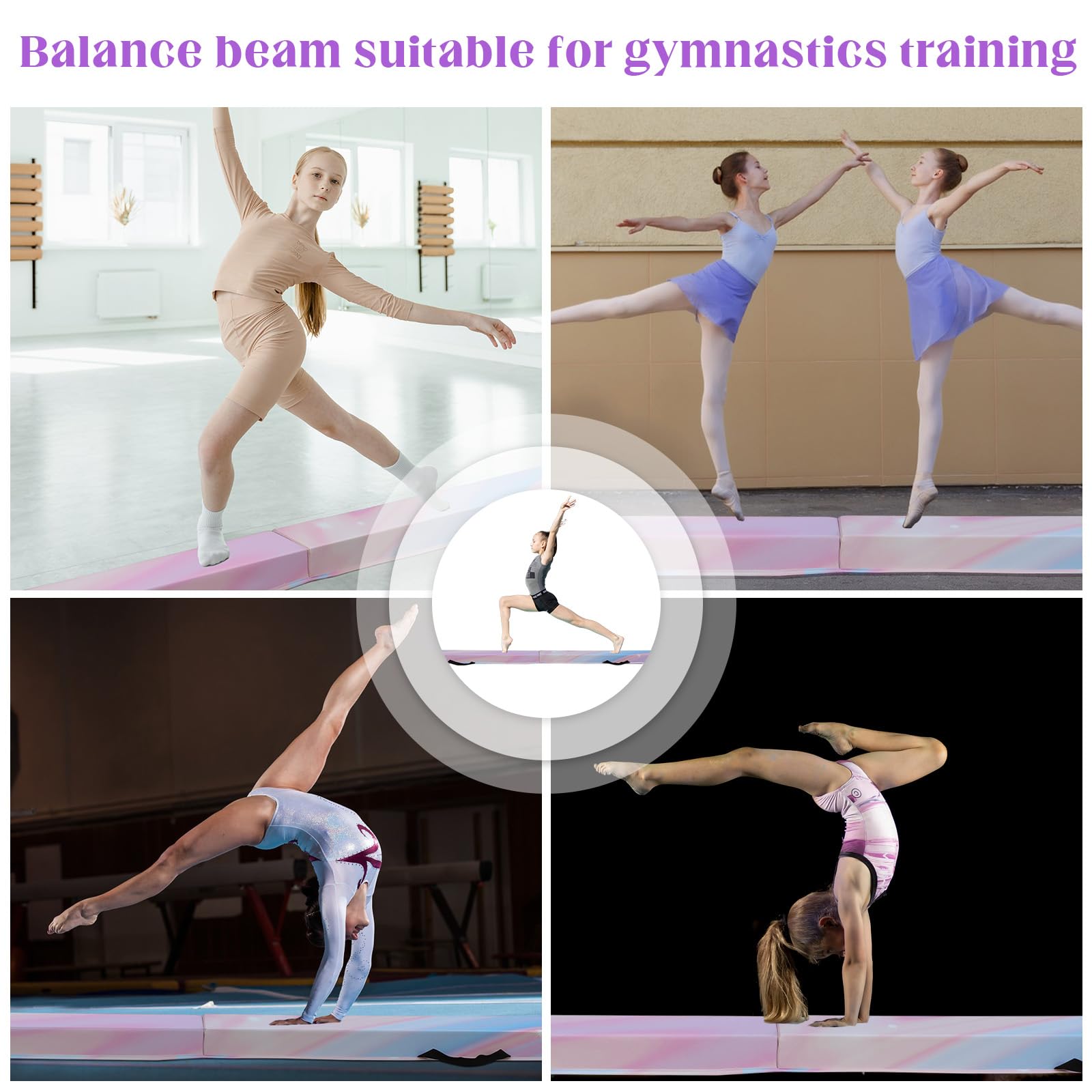 Barra Equilibrio Gimnasia artistica 240/270/300 cm Cuero PU Barra de Equilibrio Gimnasia artistica Plegable Base de Goma Antideslizante para niños, Vigas de Gimnasia para Entrenamiento