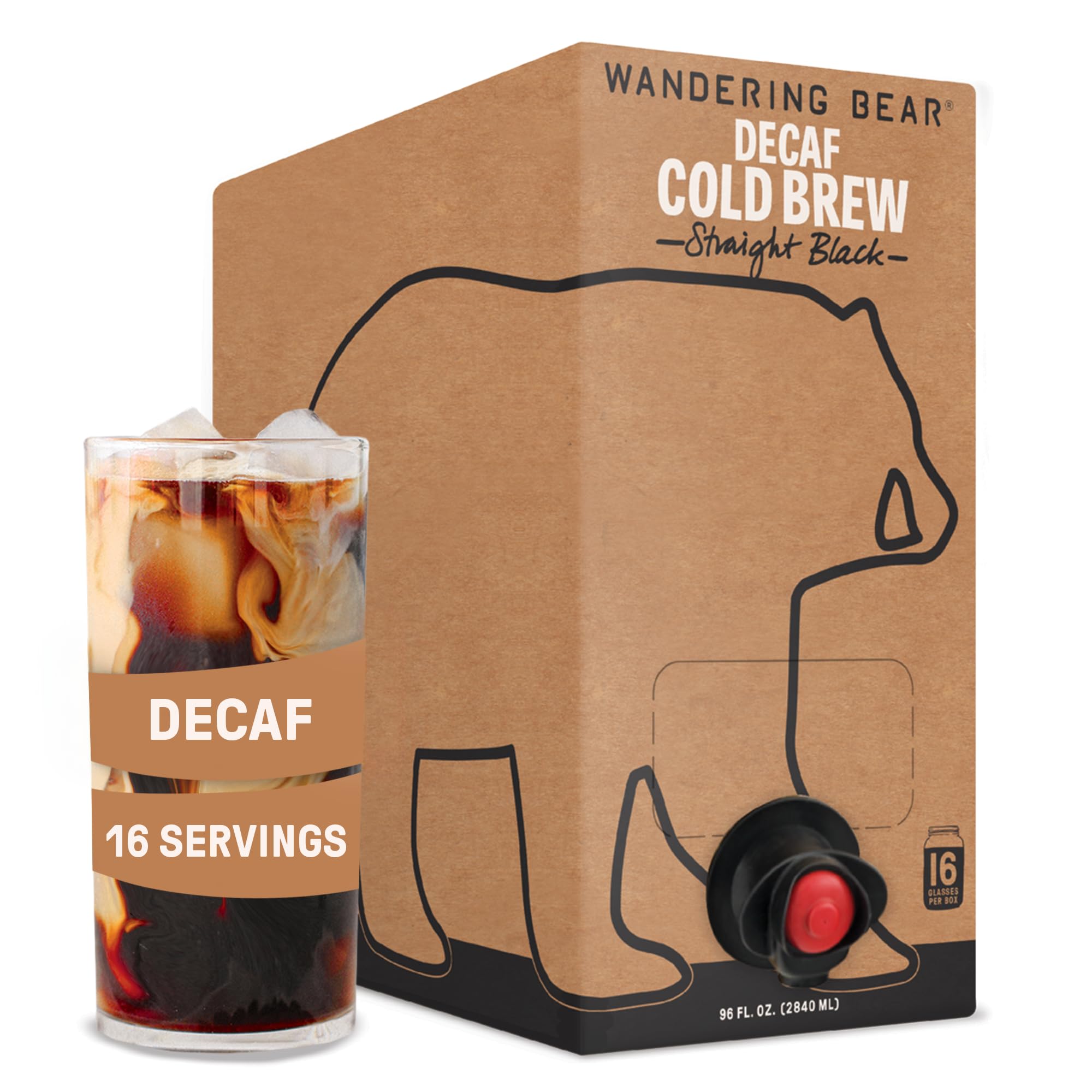Wandering Bear DECAF Cold Brew Coffee On Tap, 100 fl oz - Extra Strong, Smooth, Unsweetened, Shelf Stable and Ready to Drink Iced Coffee, Cold Brewed Coffee, Cold Coffee