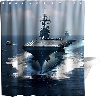 Final Friday Aircraft Carrier Shower Curtain American Military Theme Fabric Bathroom Decor Sets with Grommets and Hooks 72 x 72 Inch Navy Blue