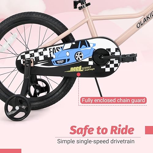 Miniatura 5 de Olakids Bicicleta para niños, 12, 14, 16, 18 pulgadas, con ruedas de entrenamiento, timbre de seguridad, asiento ajustable y manillar, freno de mano