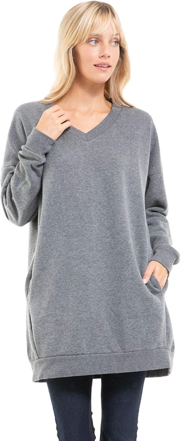 Design by Olivia Women's Casual Oversized Loose Fit V-Neck Fleece Pullover Sweatshirts Tunic Fall Outfits S~3X - Image 4