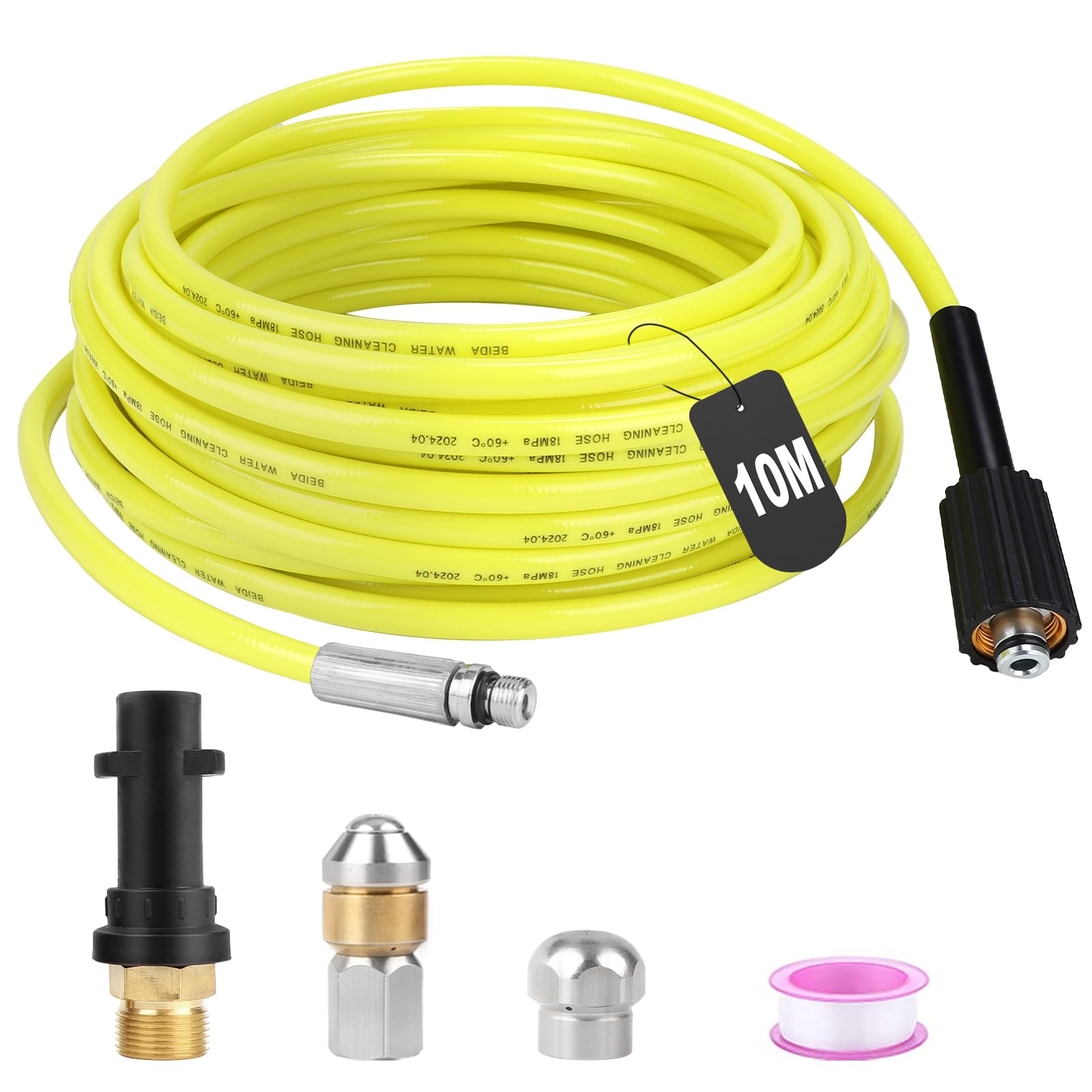 SWAWIS Manguera Hidrolimpiadora 10M 180Bar Manguera Desatascador Tuberias para Karcher Desatascador Tuberias a Presion con Boquillas Rígidas + Giratorias, Adaptador para Kärcher K2 K3 K4 K5 K6 K7