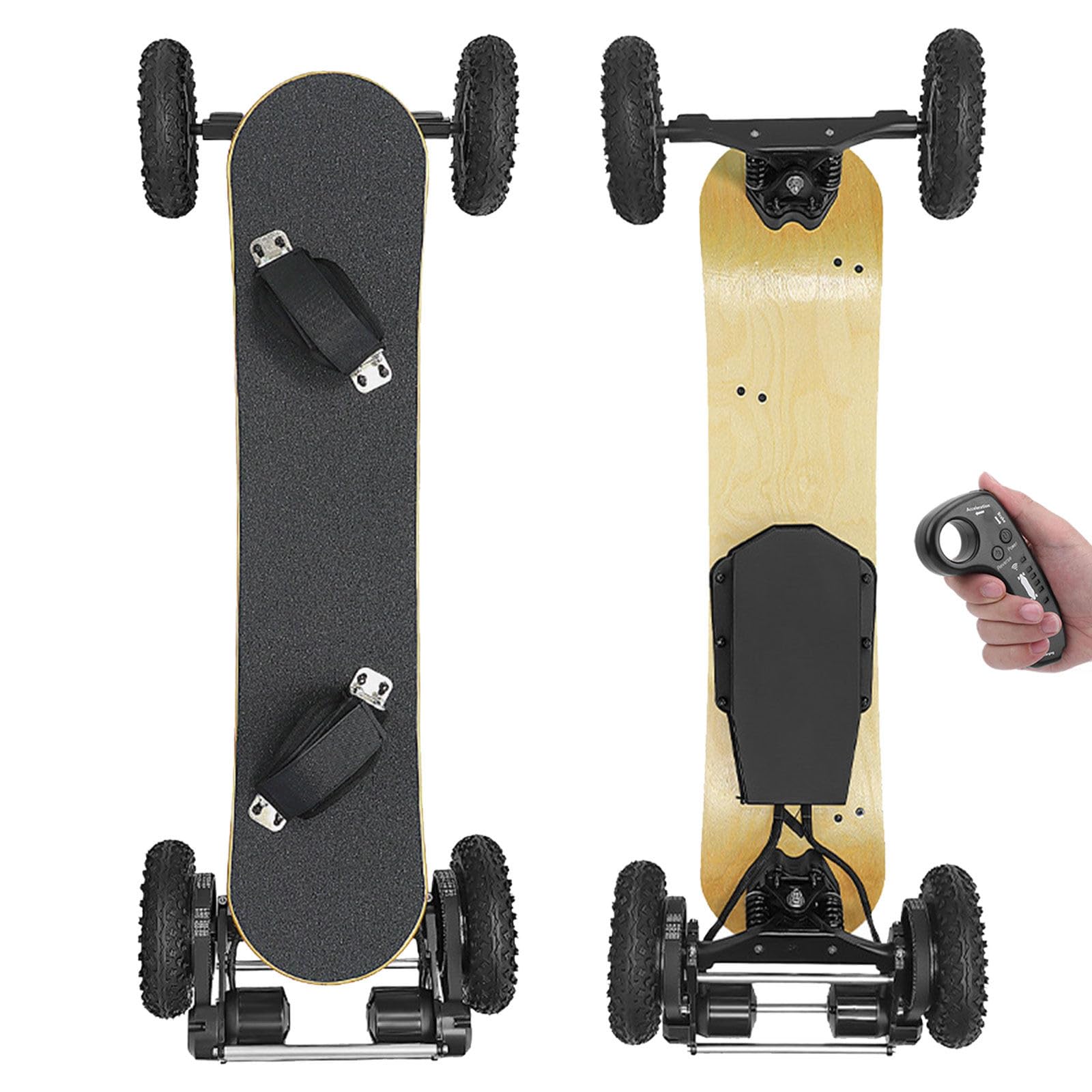 Longboard électrique, mountainboard Tout Terrain Robuste, amortisseurs performants, Conduite Stable débutants et Adolescents Rounded-Corners