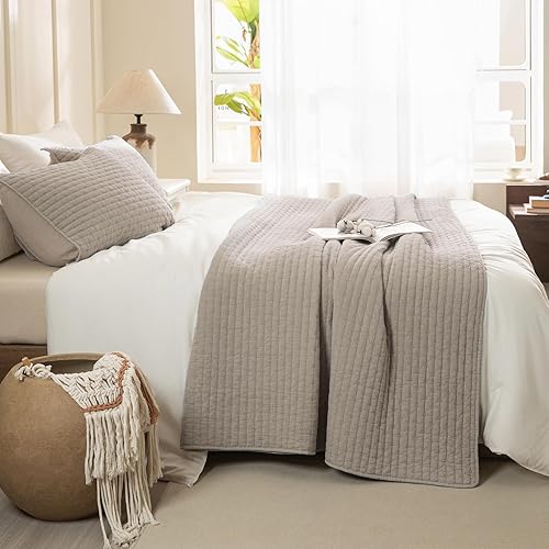 Miniatura 3 de Sanracie Juego de ropa de cama Queen lavado a la piedra (90 x 98 pulgadas), 100% lino de algodón arrugado, colcha de 3 piezas, ultra suave, ligera,