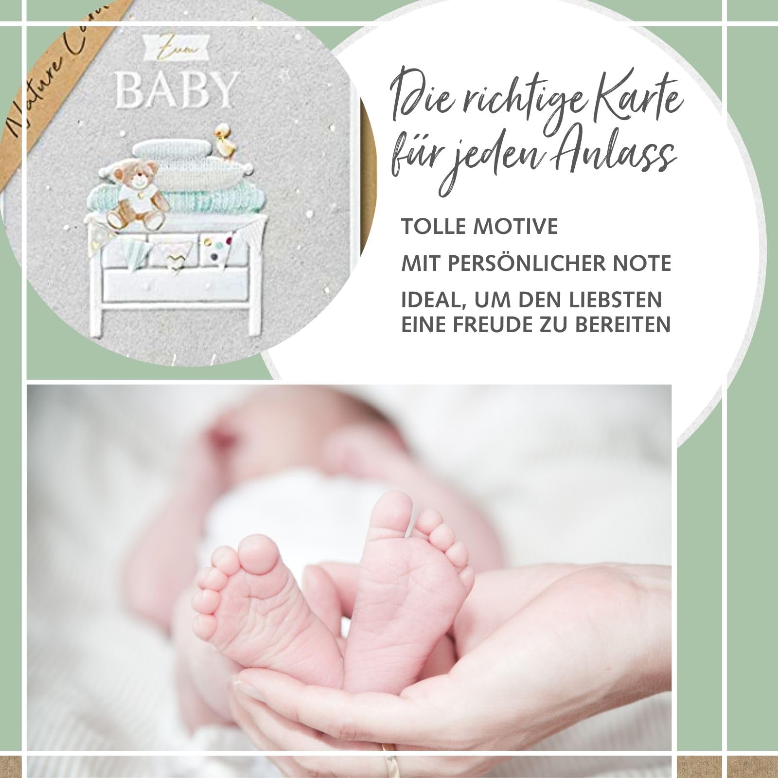 Glückwunschkarte Zur Geburt Für Neffen - Hasen & Entchen Design Mit Silberfolie