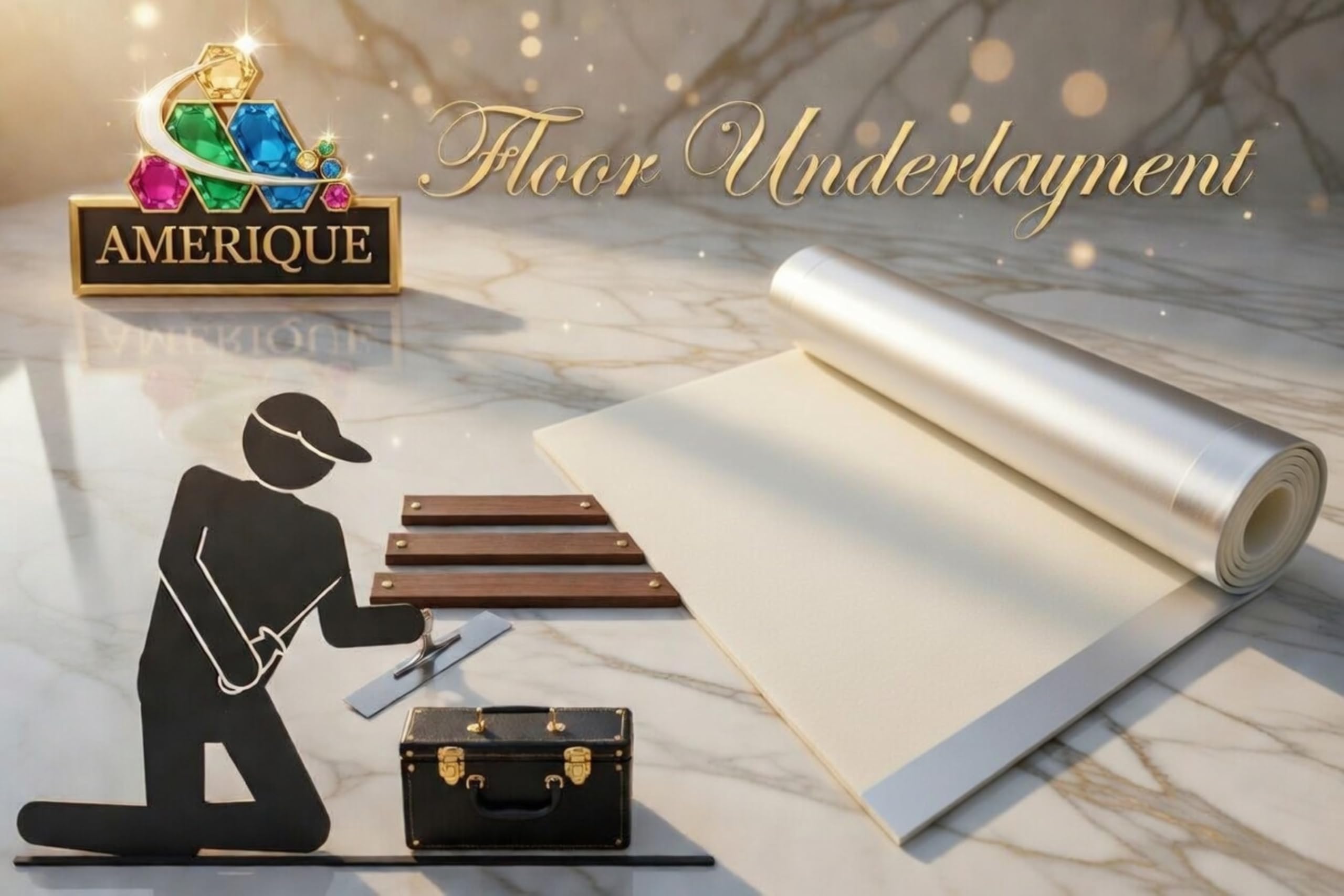 800 SQFT AMERIQUE 1,5 mm, imbottitura per pavimenti di alta qualità, 3 in 1, 200 SF/rotolo, confezione da 4 supporti con nastro adesivo e barriera al vapore