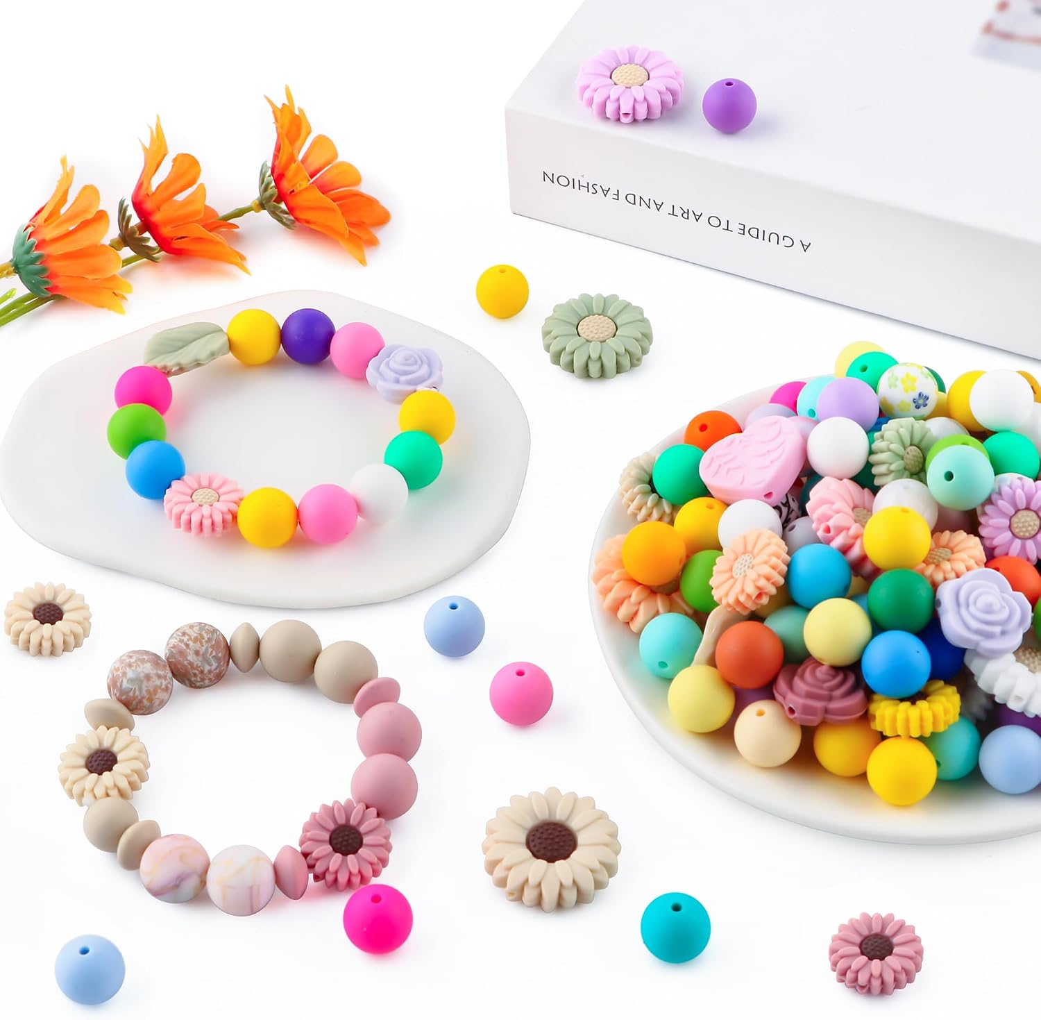20Pcs Silicone Focal Beads for Pens, 20mm 30mm Sunflower Rose Chrysanthemum Leaves Hearts Cactus Plant Silicone Beads for Keychain Making DIY Craft（Green）