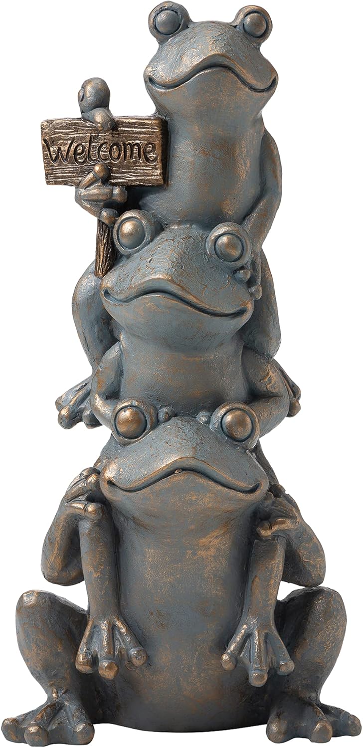 Glitzhome Stacked Frog Outdoor Statue Large Garden Sculpture Decoration, 28" H, Bronze