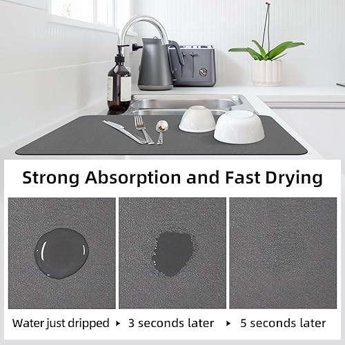 Vista 25 de LOPNUR Tapete de secado de platos de cocina, tapete grande de secado de platos de 24 x 16 pulgadas para encimera de cocina, almohadilla de secado