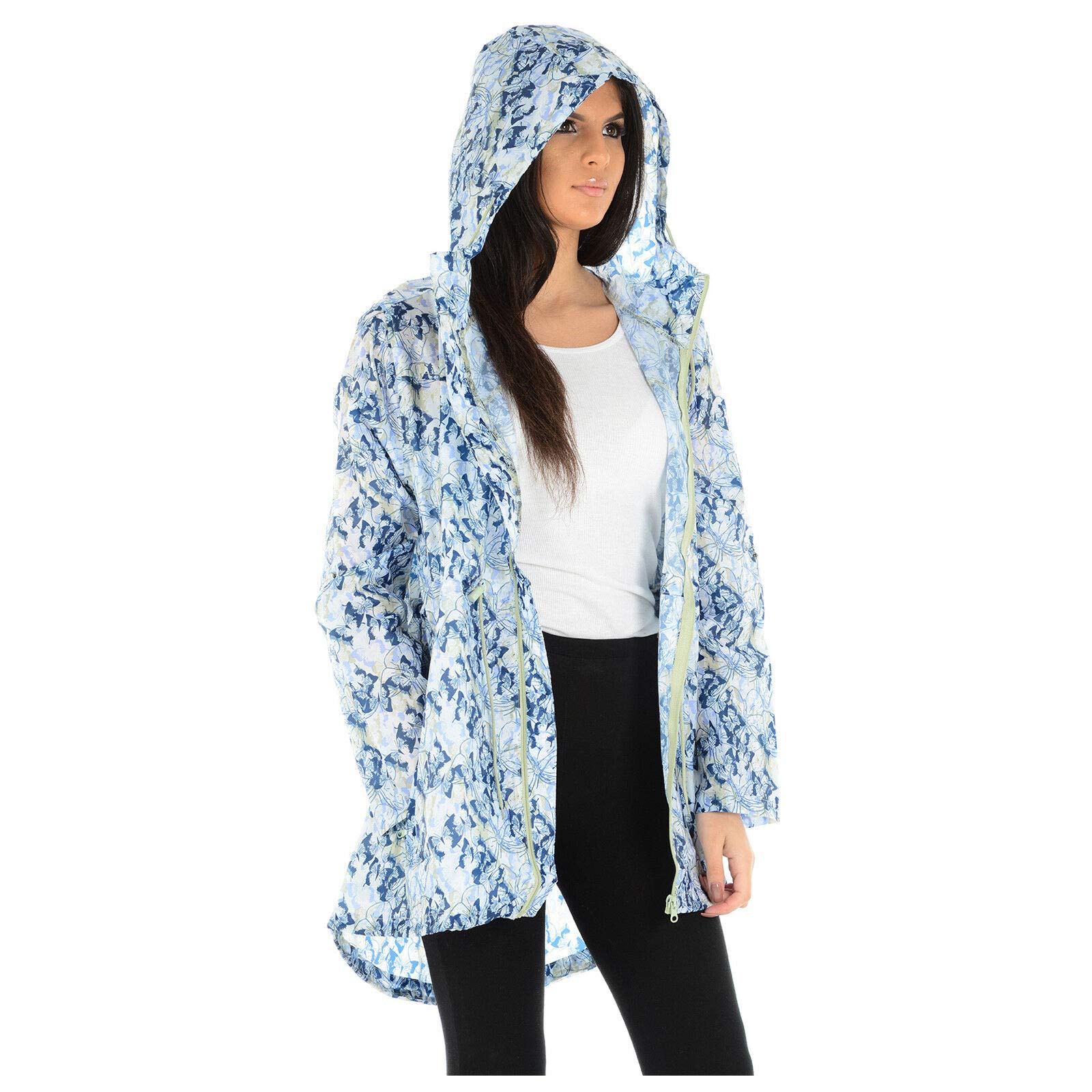 Myshoestore Women's Blue Rain Mac Raincoat Designer Waterproof Fishtail Cagoule Kagool Kagoul Kag Festival Parka Jacket Hooded Lightweight Shower Proof Windbreaker Top