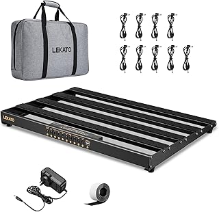 LEKATO ギターペダルボード 電源内蔵ペダルボード 19x12.2x1.8インチ 2.97ポンド ペダルケーブル付きアルミ合金ペダルボード バッグ 粘着フックサイドテープ(19x12.2x1.8インチ)