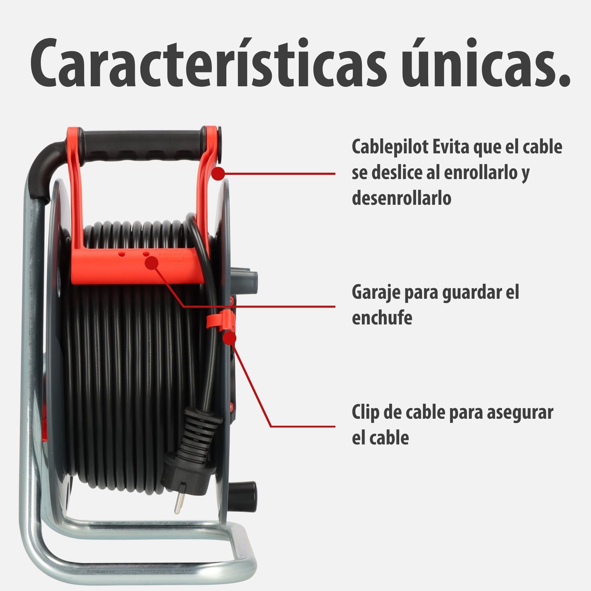 Brennenstuhl Enrollacables Garant V2 IP44 50m exterior (Made in Germany, 3 tomas de corriente con contacto de puesta a tierra, plástico especial)