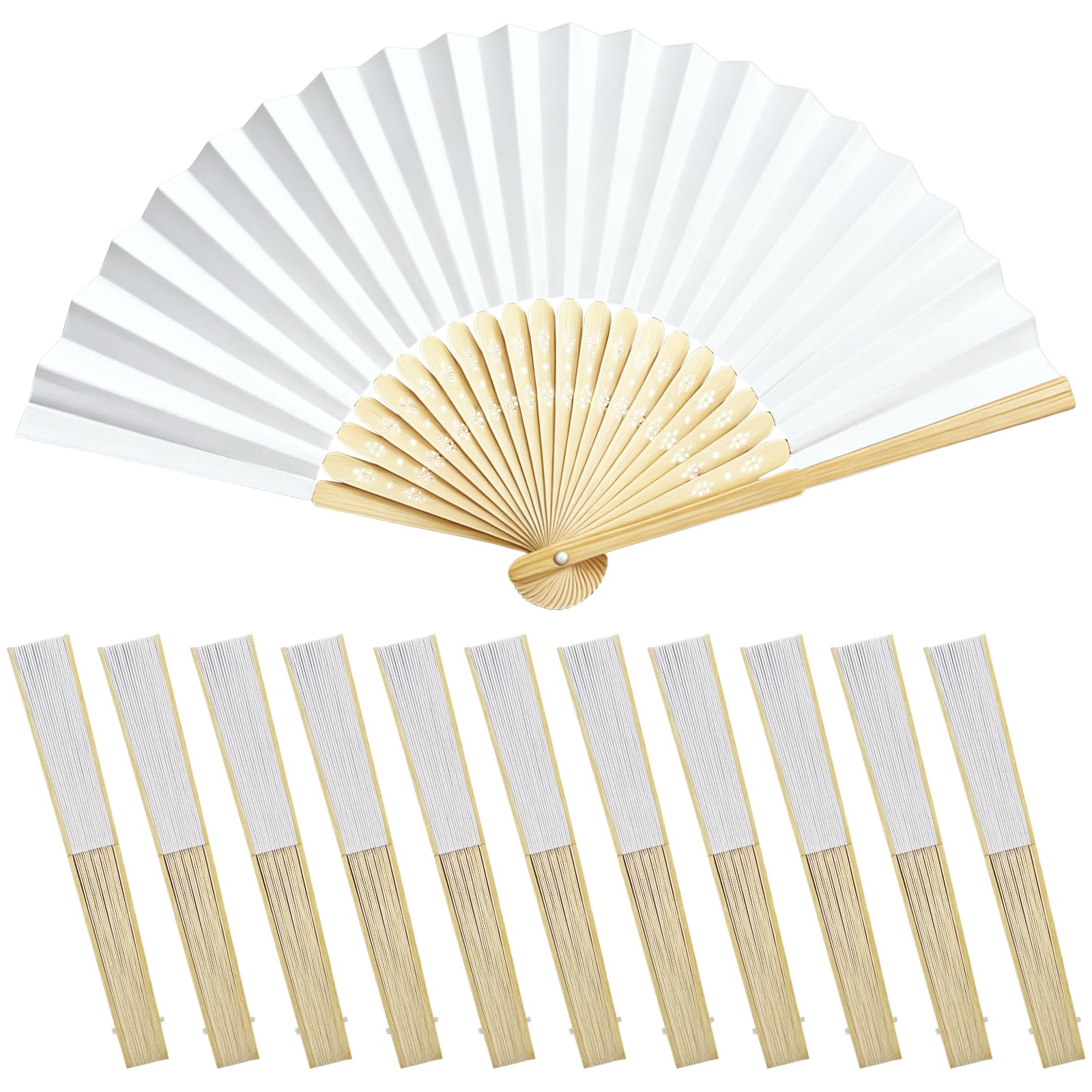 Photo 1 of  Elegant Celebration Premium Paper Hand Fans for Women, Foldable Bulk Handheld Fans for Wedding Favors Outdoor Parties,Abanicos de Mano para Fiesta Smooth SplinterFree Bamboo Handle Sturdy DIY