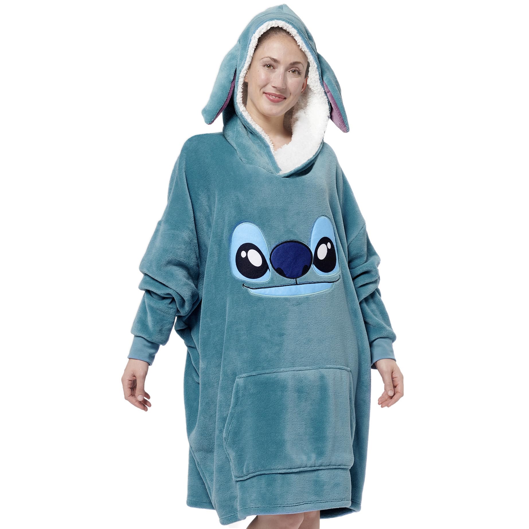 Disney Lilo & Stitch Oversize Sudadera con capucha y orejas para mujer - Ohana Oversized Women's Cosy Sweater Fluffy Blanket Sweater Azul