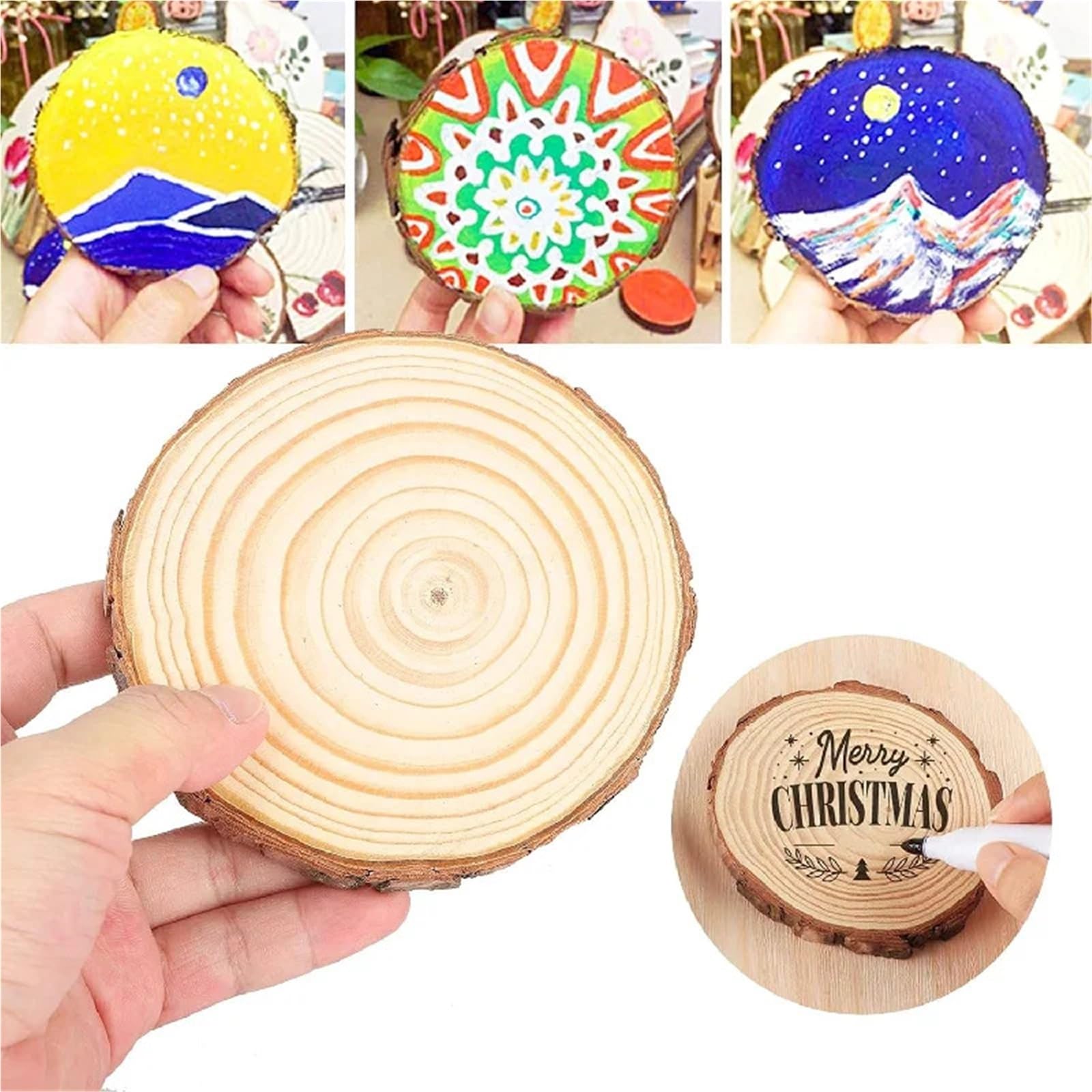 plastry drewna 10 szt. 13 * 1 cm naturalne okrągłe niedokończone plastry drewna sosnowego koła z korą drzewną dyski kłody DIY rzemiosło wesele malowanie