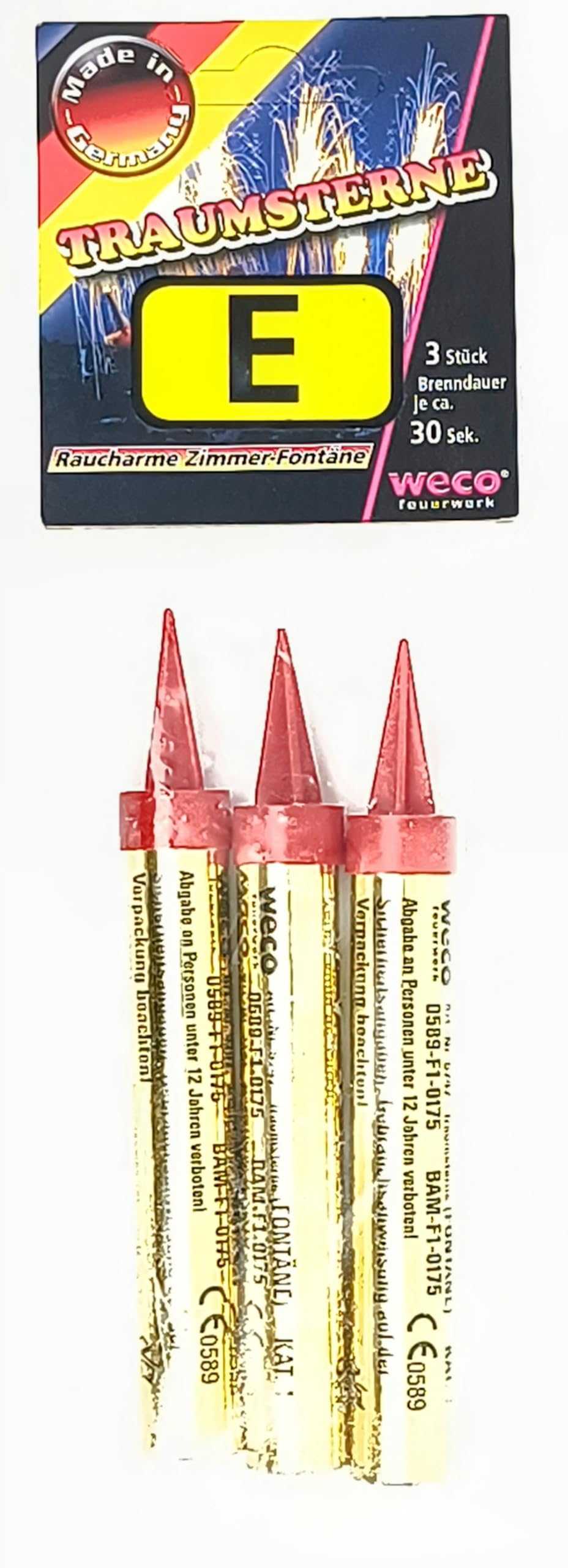 Weco 30 Sek. Tortenfontäne Zimmerfontäne Fantasy Eissterne Zaubersterne Eisfontäne Traumsterne mit Goldener Flamme für Verlobung Hochzeit Geburtstag und Deko für Kuchen Torten Gastropack Bigpack (100)