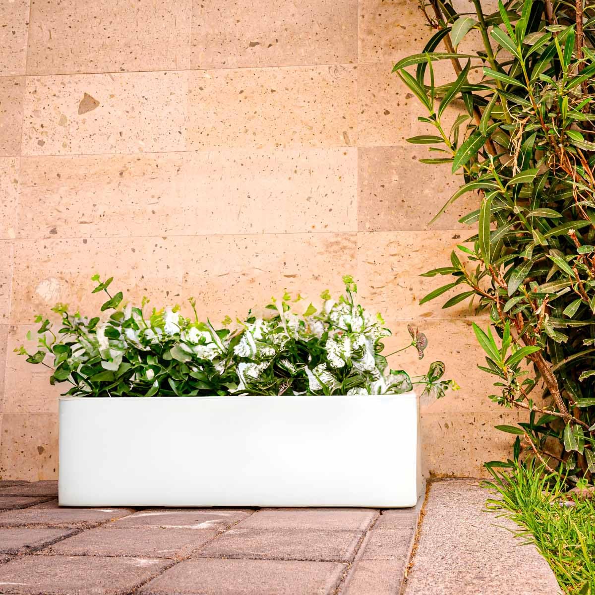 newgarden Jardinera Rectangular Blanca Grande 100 x 40 cm, macetero Exterior e Interior para Plantas, jardín y terraza – Jara