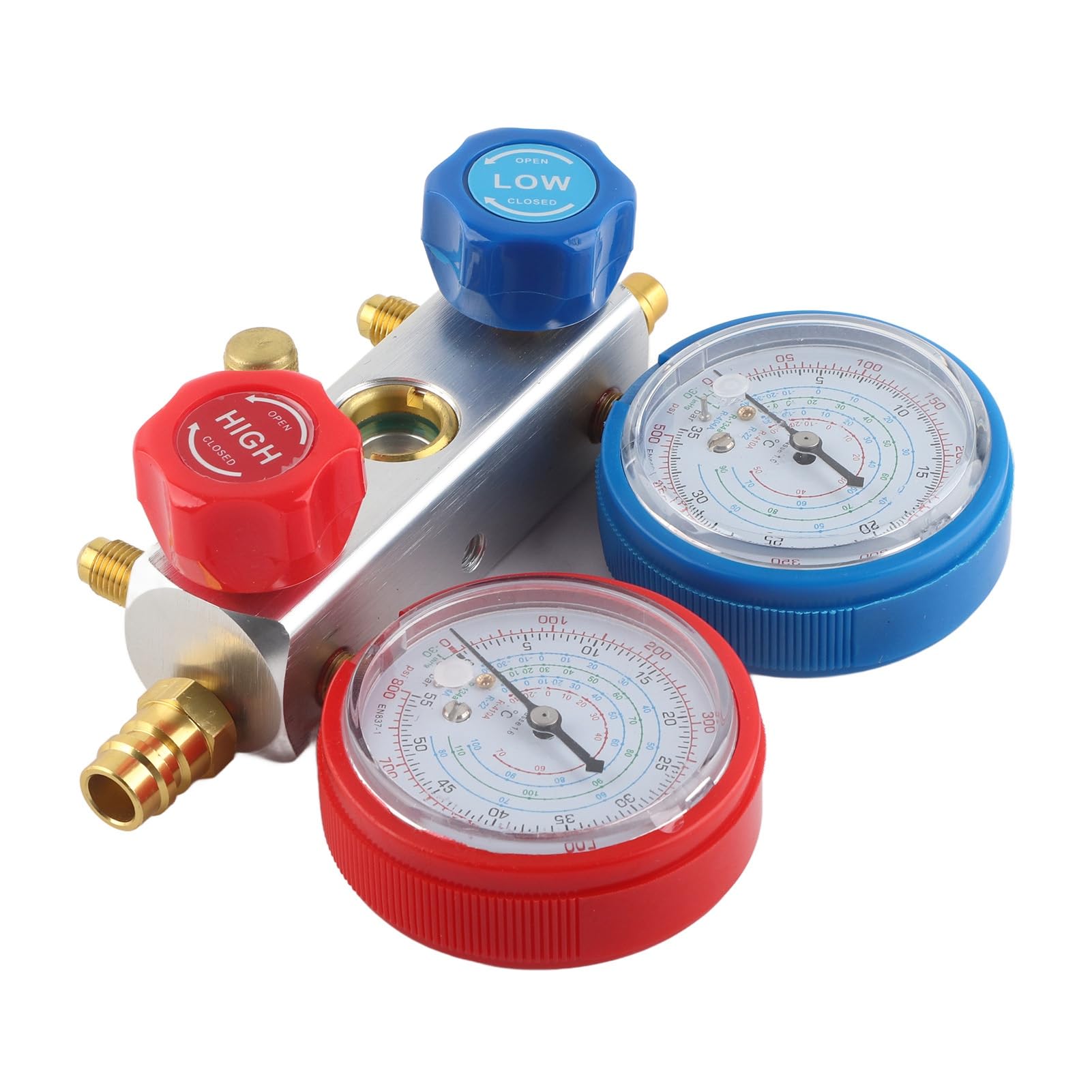 3-Wege-AC-Diagnose-Verteiler-Messgerät-Set, Kältemittel-Ladewerkzeug-Set für R410A R22 R404, professionelles HVAC-Messgerät-Set mit 3 Füllschläuchen, eingebauter Kugelhahn für