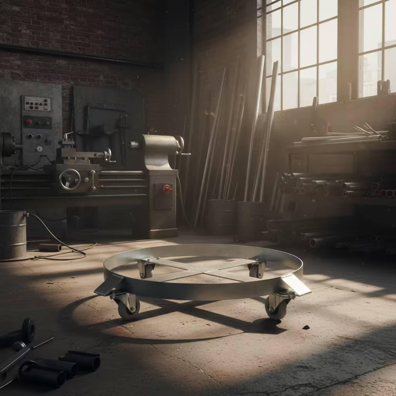 perfk Carrello Trasporto Fusti Portatile con Ruote Girevoli in Acciaio Carbonio per Movimentazione Industriali in Officina Magazzino Fabbrica Molo