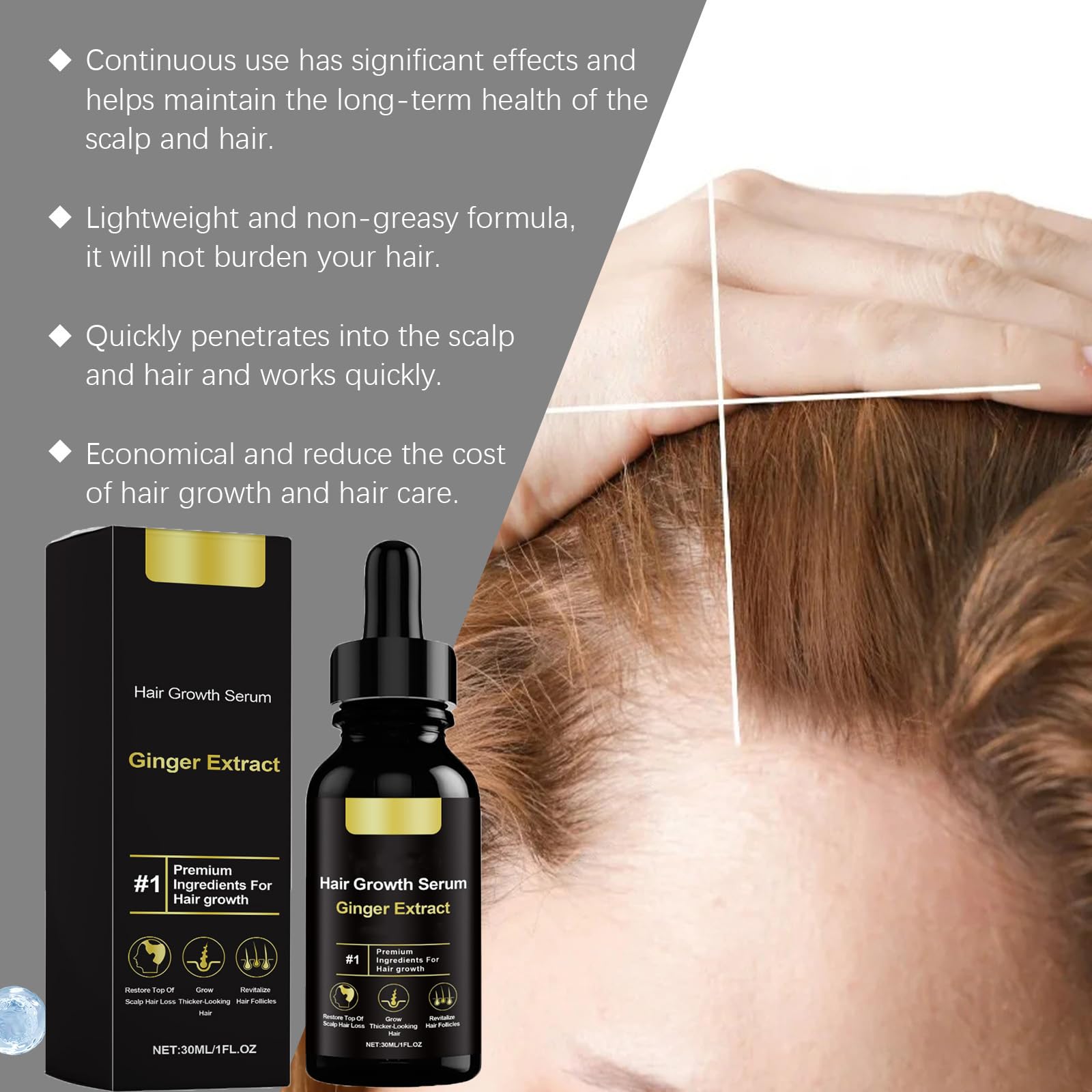 Huile Pousse Cheveux Anti-Chute Pour Femme Et Homme, Sérum Naturel Avec Huile De Ricin et Gingembre, Booster Croissance Cheveux, Non Irritante, Traitement Rapide Pour Repousse, 30ml