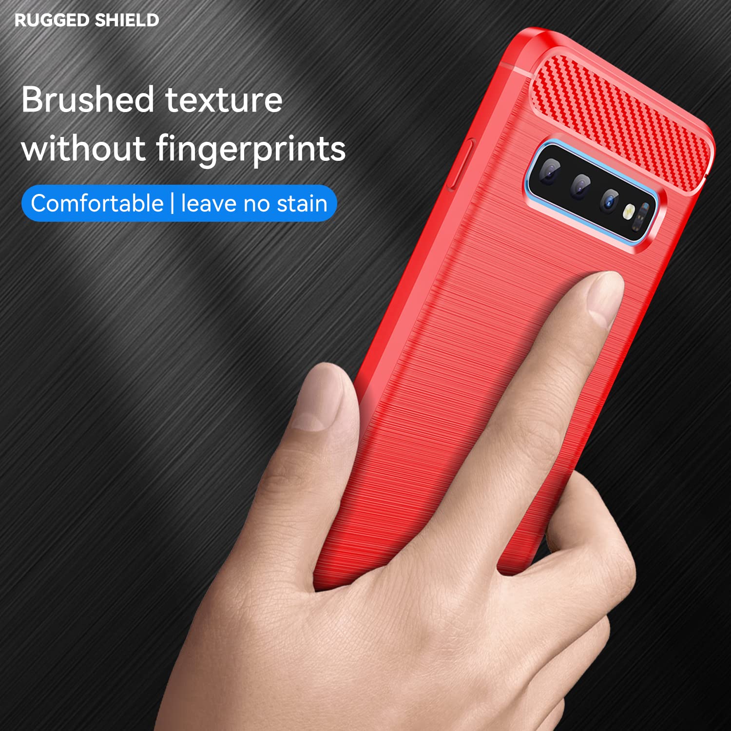 Asuwish Compatible with Samsung Galaxy S10 5G Phone Case with Tempered Glass Screen Protector Cover Grip Slim Silicone Rugged Shockproof Cell Accessories Carbon Fiber S105G S 10 G5 for Women Men Red — view 4