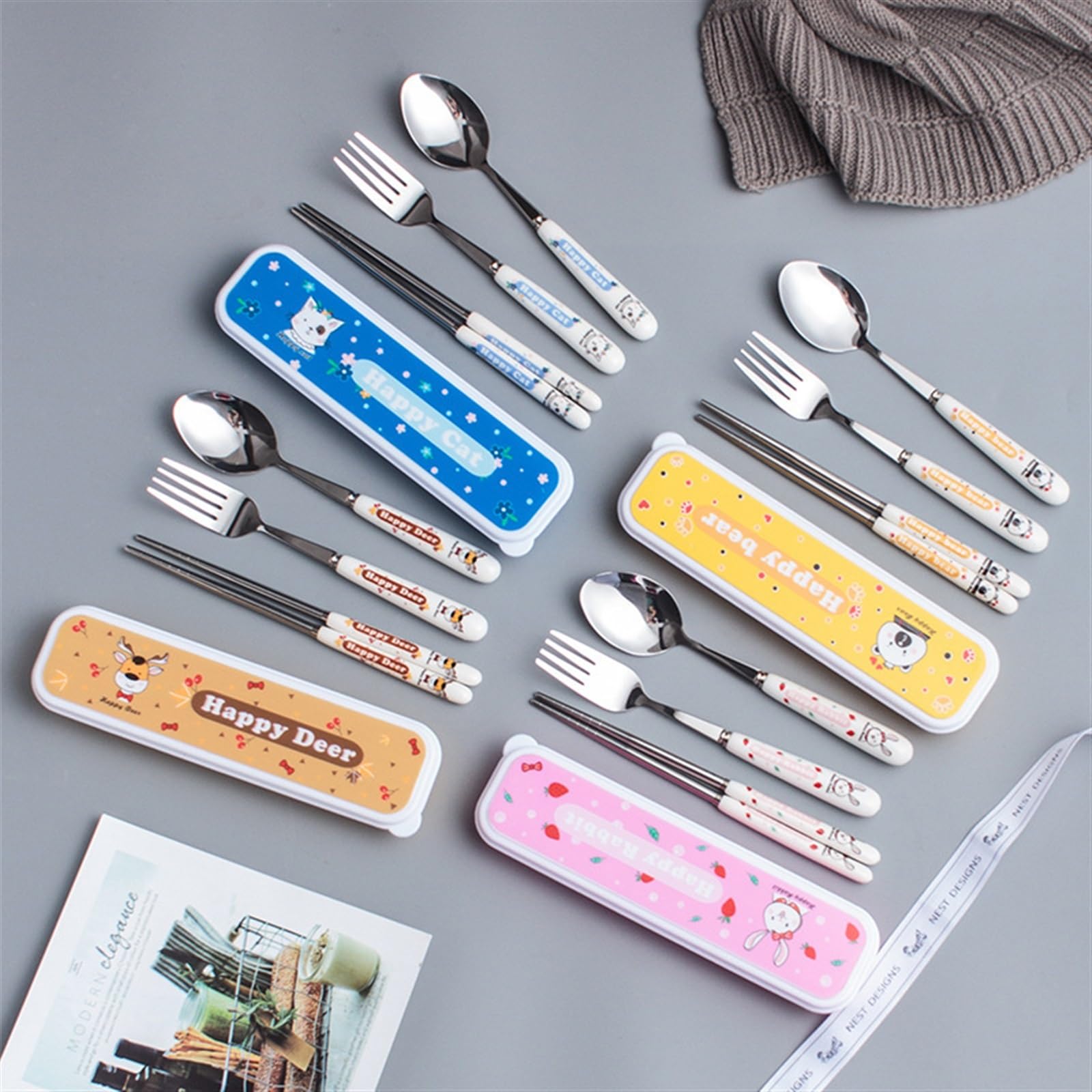 Amazon.com | SENIDIKE Cute Silverware Set, Cartoon Ceramic Handle
