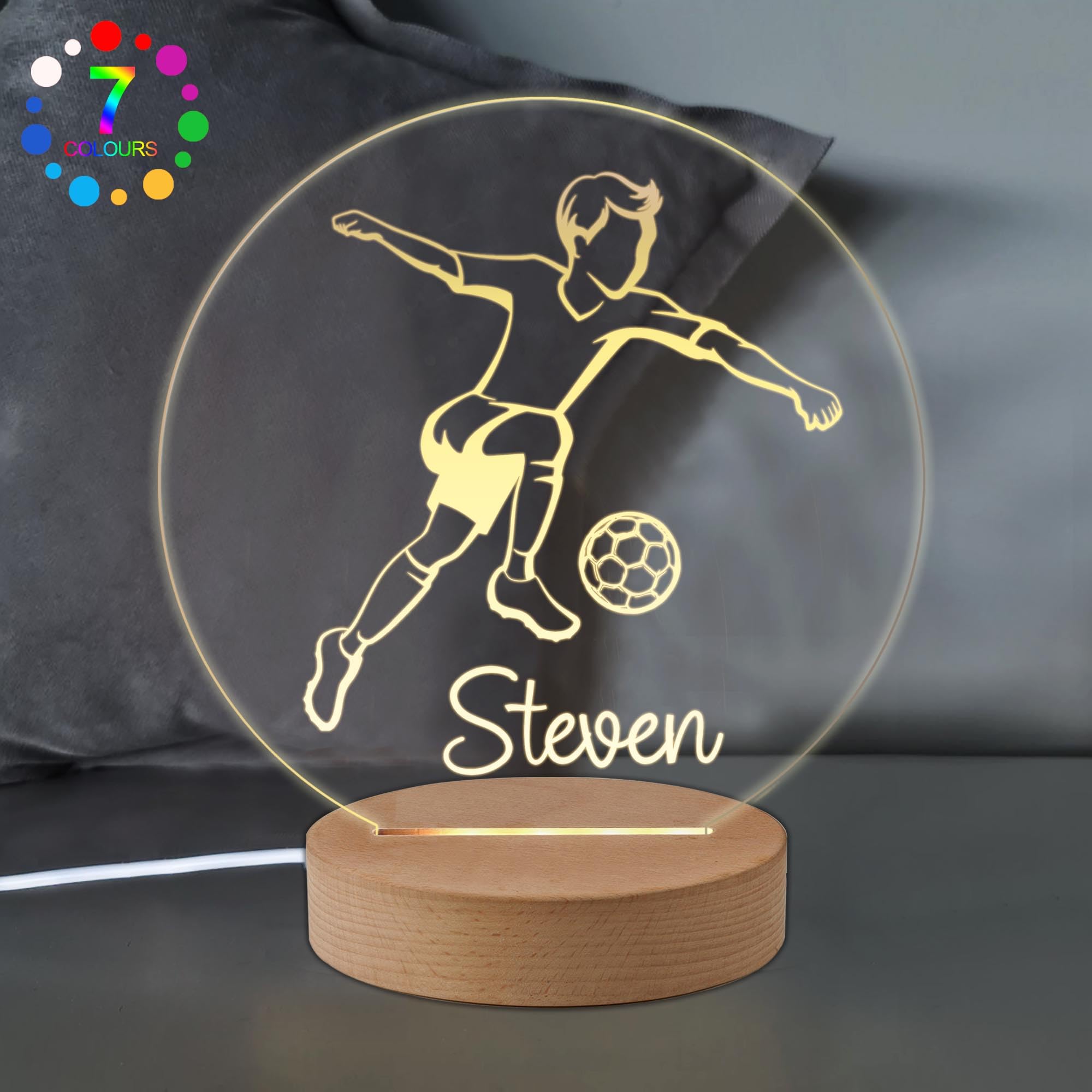 EDSG Personalised Football Night Light Gifts for Boys LED Night Lights for Kids Son Grandson Him Nephew Gifts for Birthday Christening Christmas (Style 1)