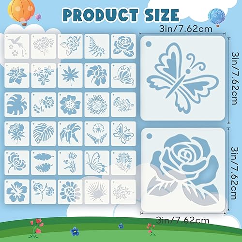 Miniatura 2 de Plantilla de 30 piezas para pintar, plantillas reutilizables de plantas de flores de 3 pulgadas, plantilla de pared para manualidades, plantillas de