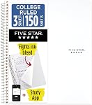 Five Star Spiral Notebook + Study App, 3 Subject, College Ruled Paper, Fights Ink Bleed, Water Resistant Cover, 8-1/2" x 11", 150 Sheets, Blue (73623)
