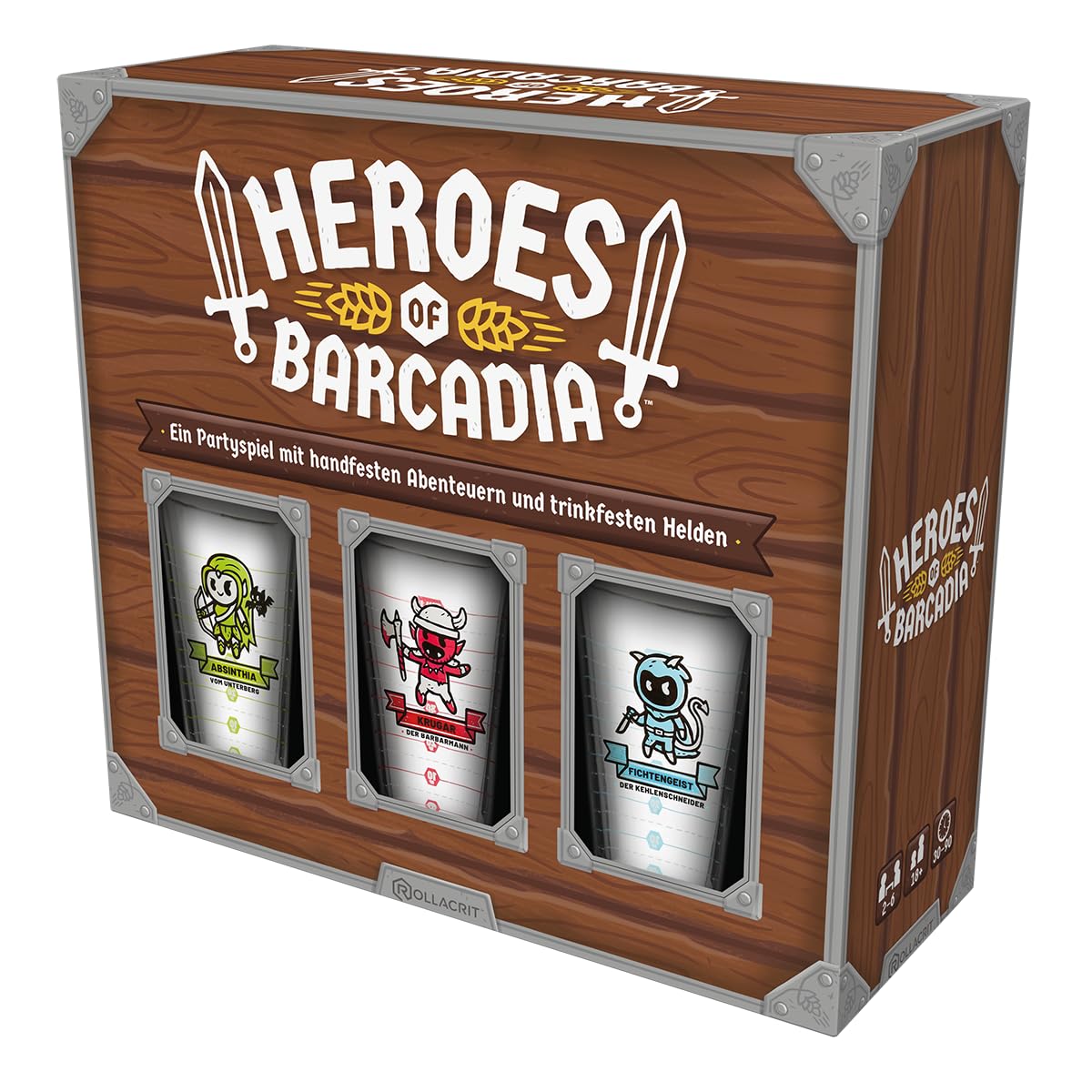 Rollacrit, Heroes of Barcadia, DE-Version, Lustiges Partyspiel für 2-6 Erwachsene ab 18 Jahren, Brettspiel mit 30-90 Spielzeit pro Partie